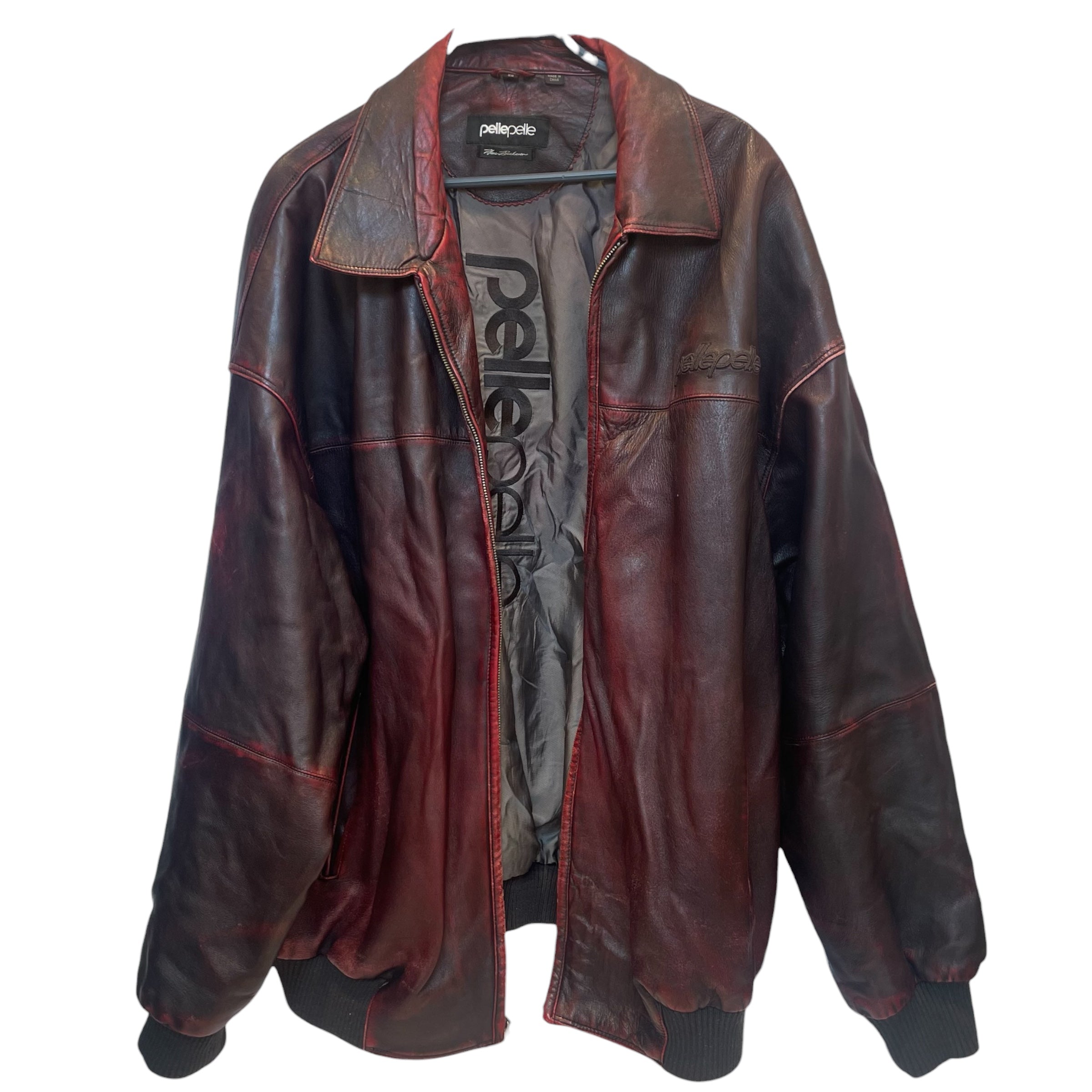 Pelle Pelle/Leather Jkt/54/Leather/RED/sil zipper/wash red/logo back view 1