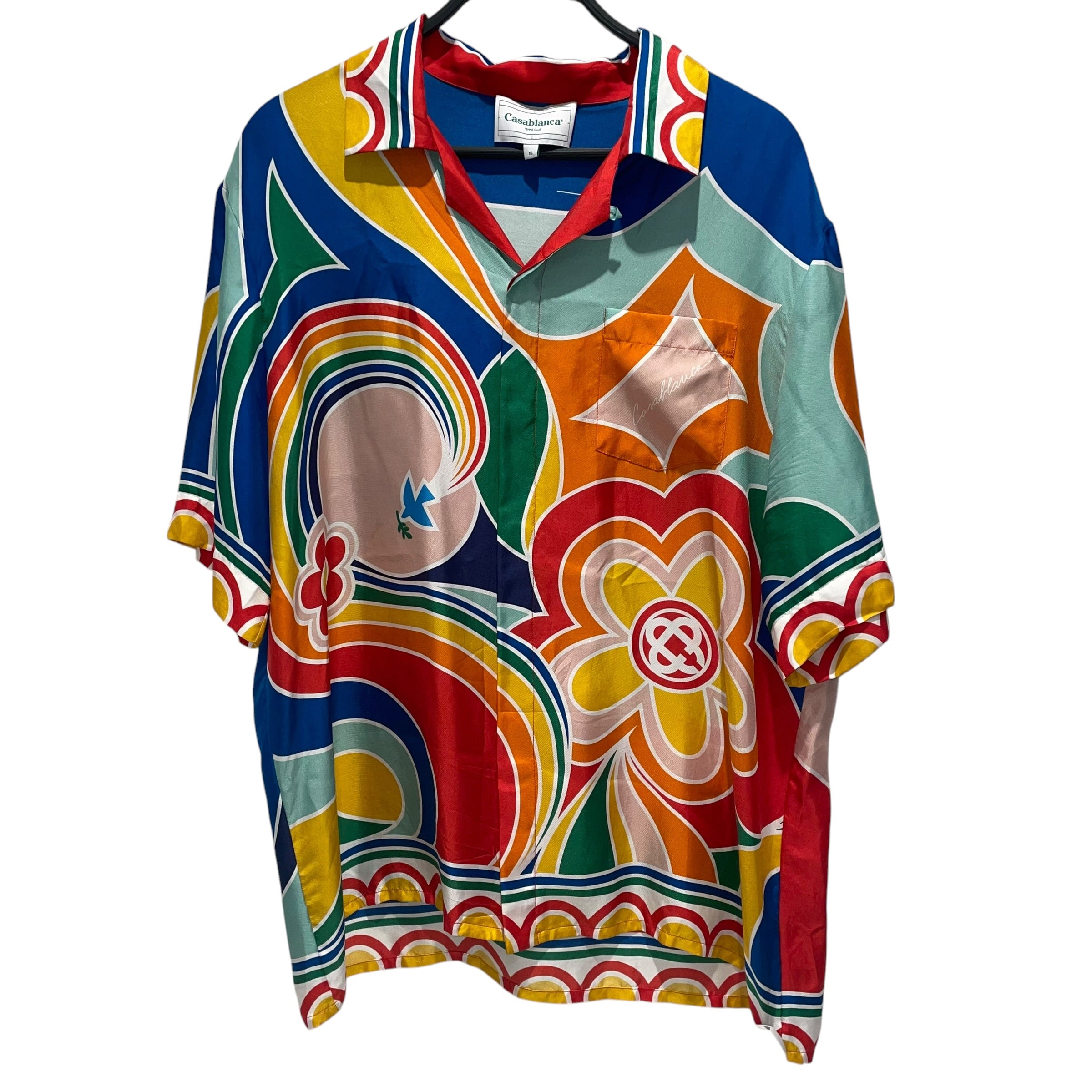 CASABLANCA/SS Shirt/XL/Silk/MLT/All Over Print/rainbow colors peace bird view 1