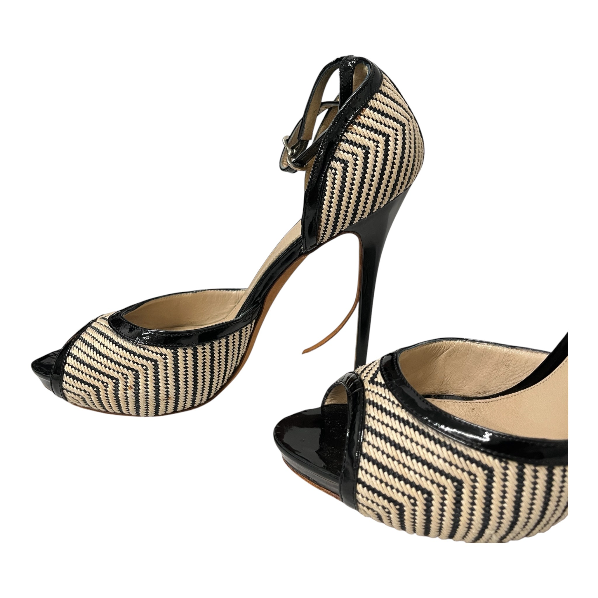 Alexander McQueen/Heels/EU 38.5/Cotton/BEG/BLK TRIM PEEP TOE HEEL view 5
