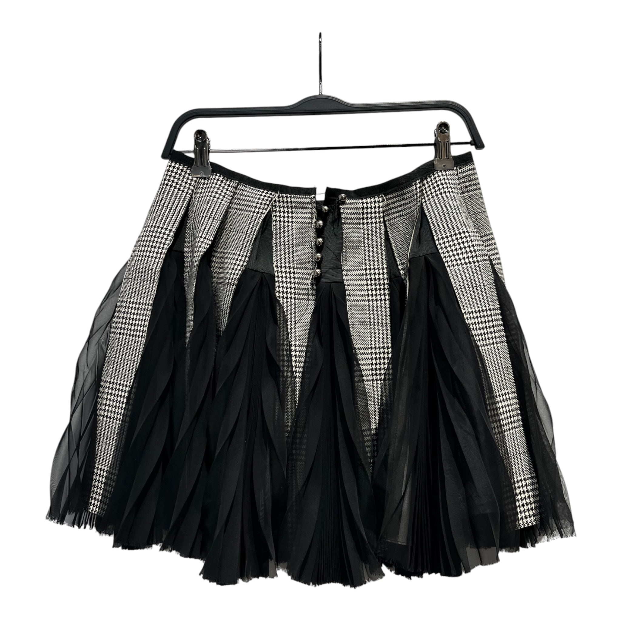 Sacai/Skirt/2/Houndstooth Check/Wool/BLK/SILK PLEAT AND HOUDSTOOTH view 1