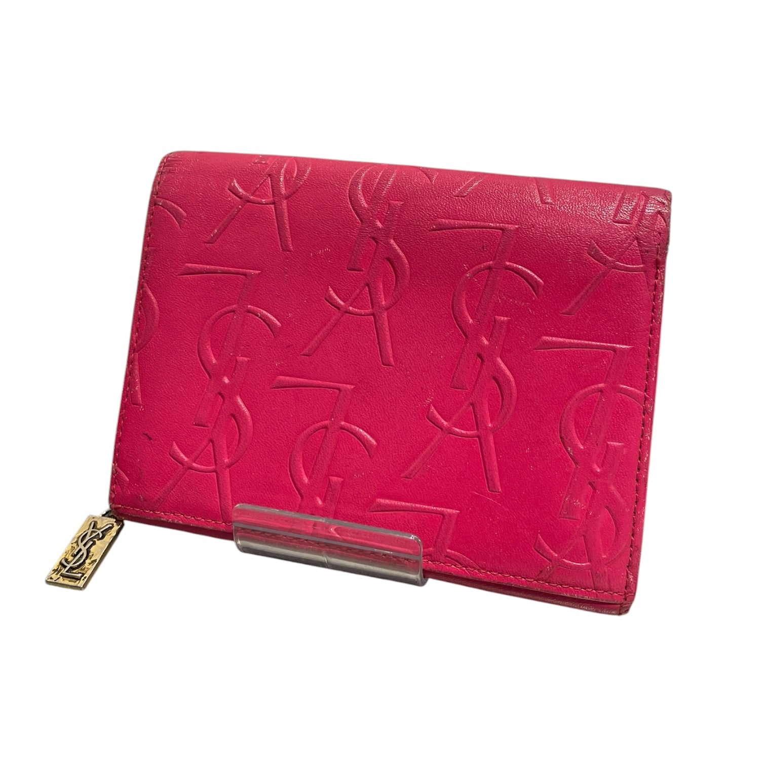 YVES SAINT LAURENT/Bifold Wallet/Monogram/Leather/PNK/L's/YSL embossed monogram view 1