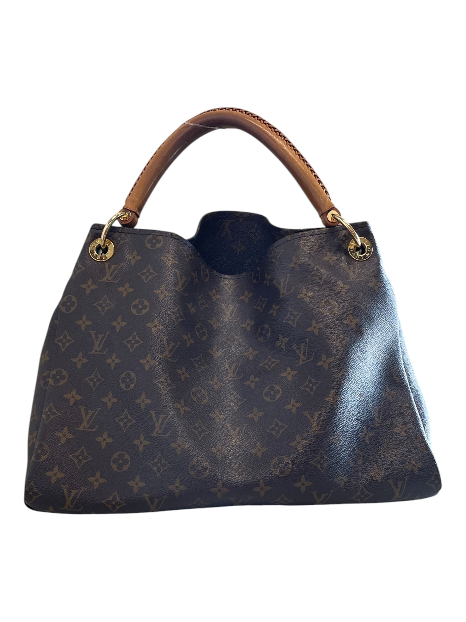 LOUIS VUITTON/Hand Bag/Monogram/Leather/BRW/LEATHER STRAP W/ GOLD LOGO view 1