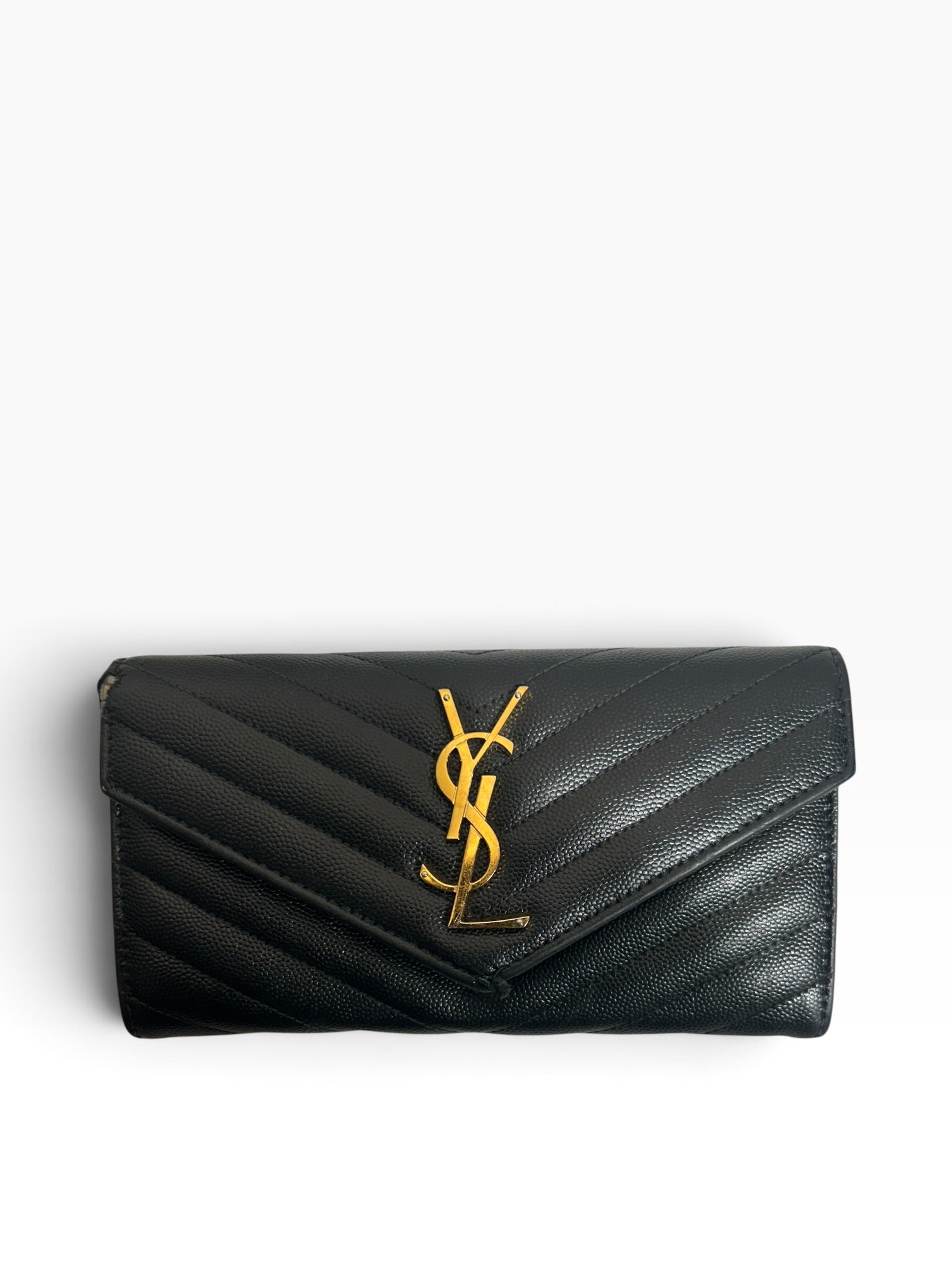 YVES SAINT LAURENT/Long Wallet/Leather/BLK/L's/envelope  wallet view 1