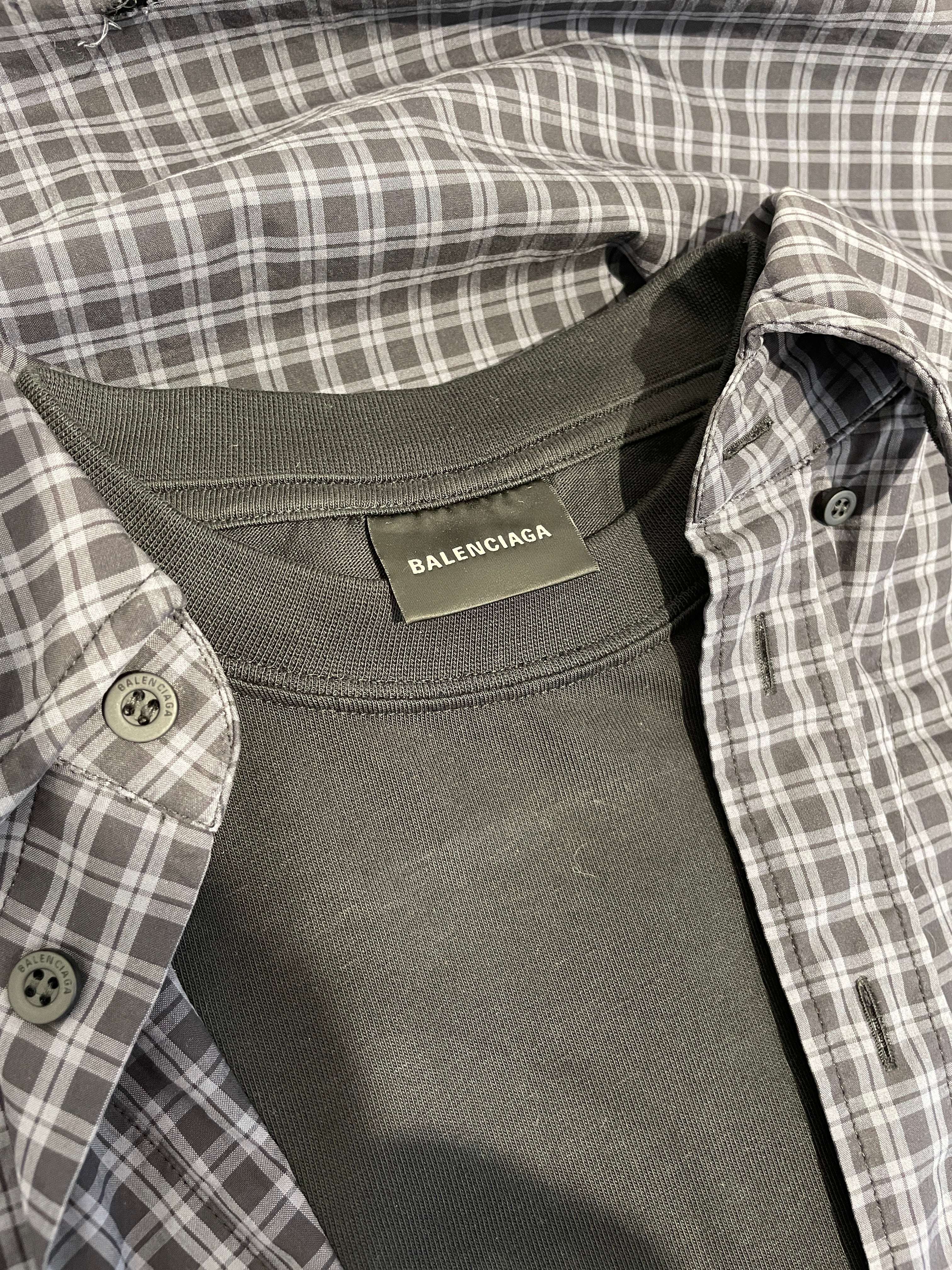 BALENCIAGA/LS Shirt/XXS/Cotton/NVY/Plaid/2022 LAYERED BUTTON UP view 3