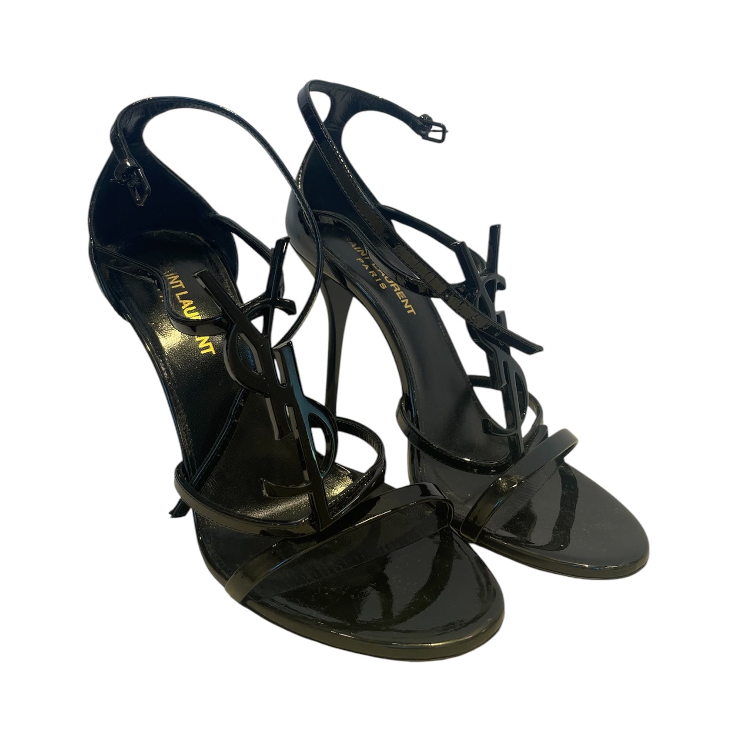 SAINT LAURENT/Heels/EU 37/Leather/BLK/sandal straps/ysl front view 1