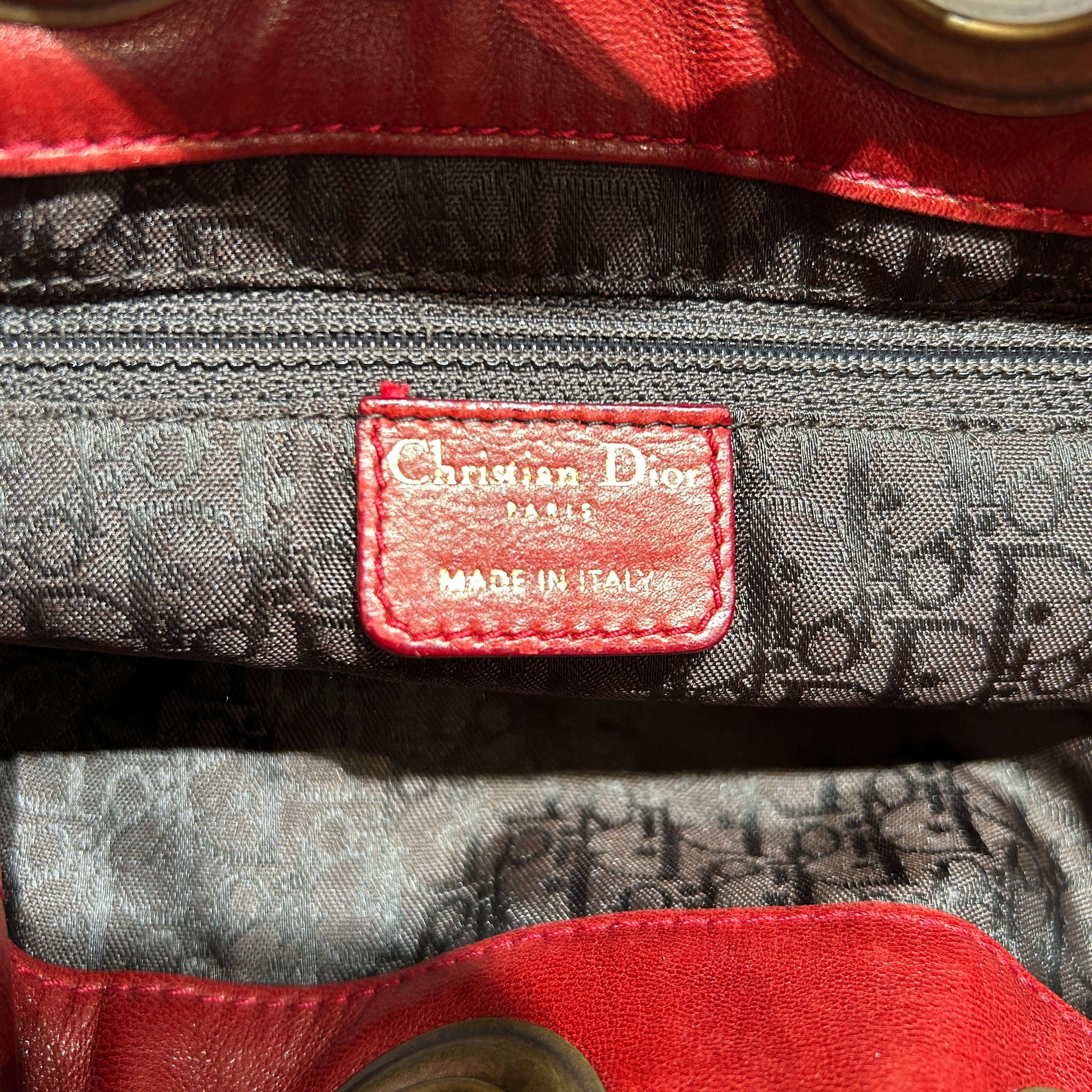 Christian Dior/Hand Bag/Leather/RED/VINTAGE CANNAGE BUCKET BAG view 5
