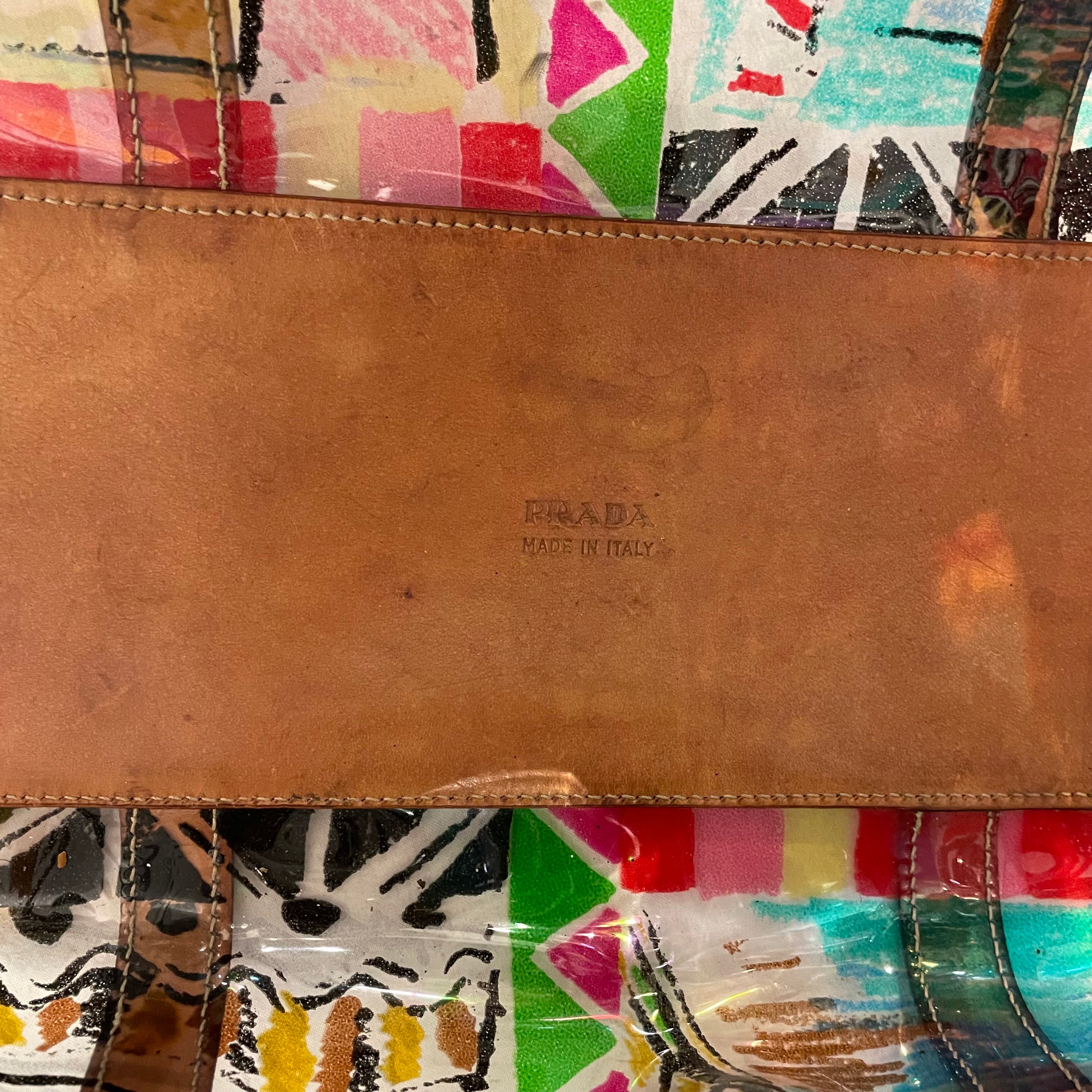 PRADA/Tote Bag/All Over Print/MLT/clear venicesketch brwn strp view 3