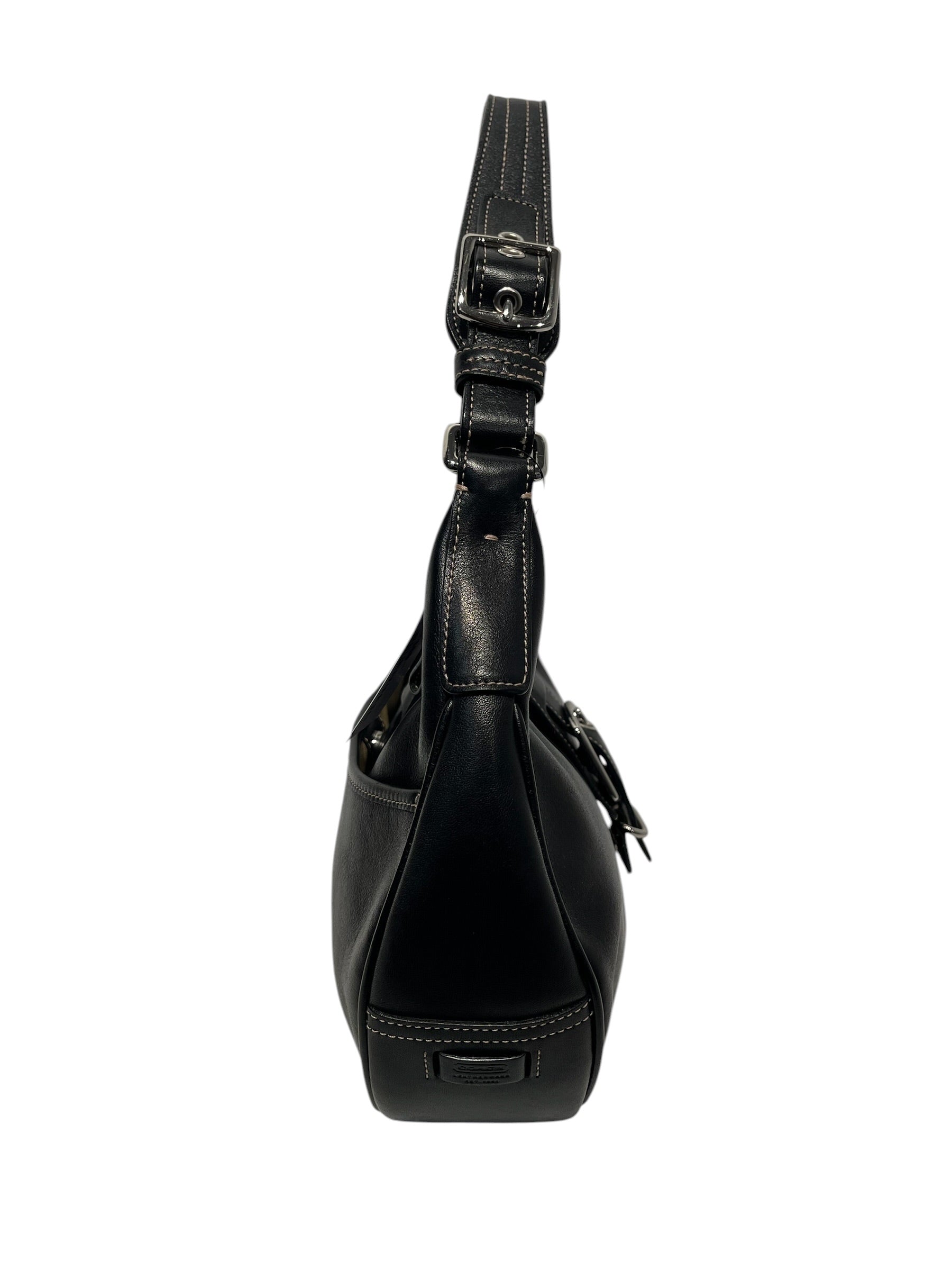 COACH/Bag/Leather/BLK/Hobo shoulder bag buckle strap view 2