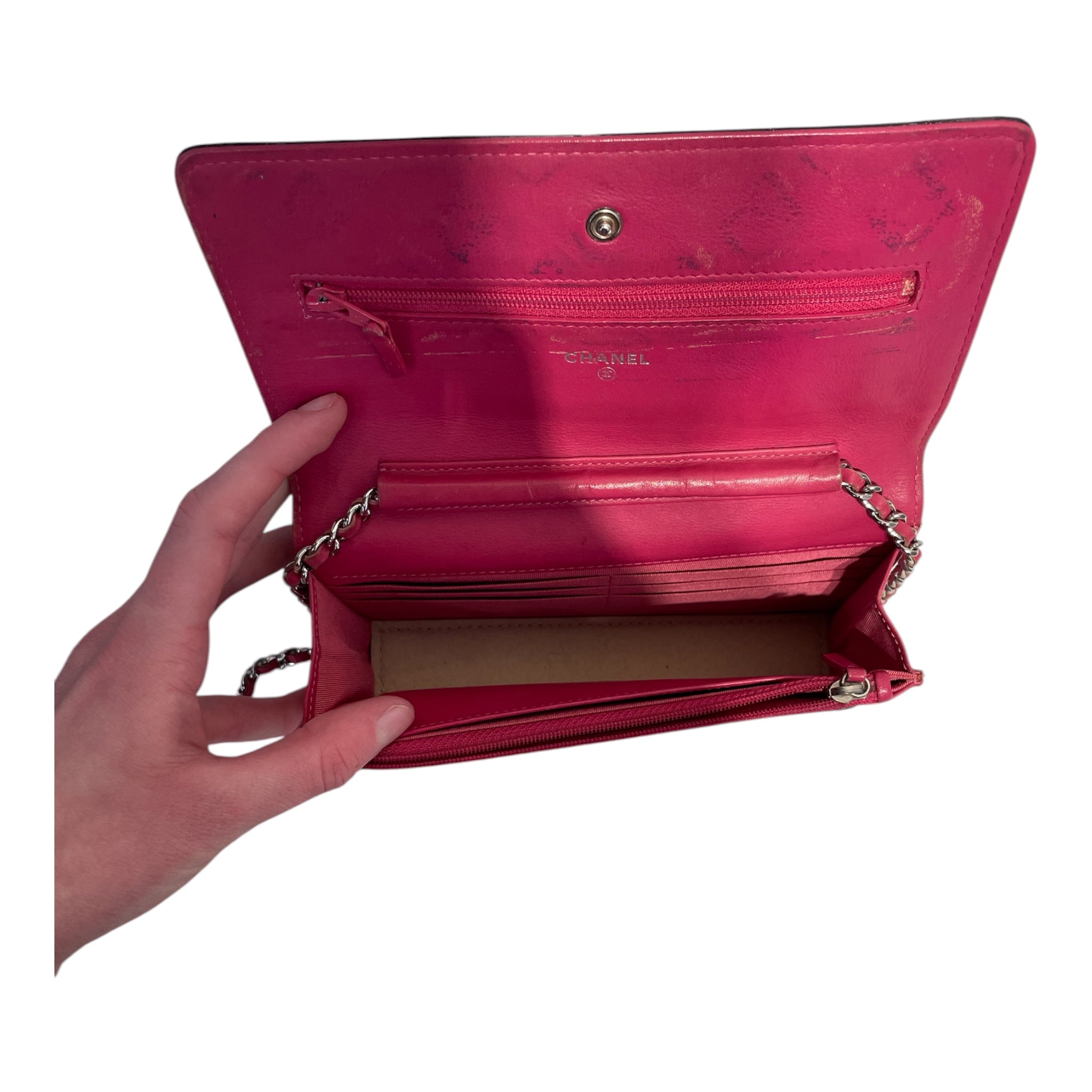 CHANEL/Cross Body Bag/Leather/BLK/Pink and Black Wallet on chain view 5