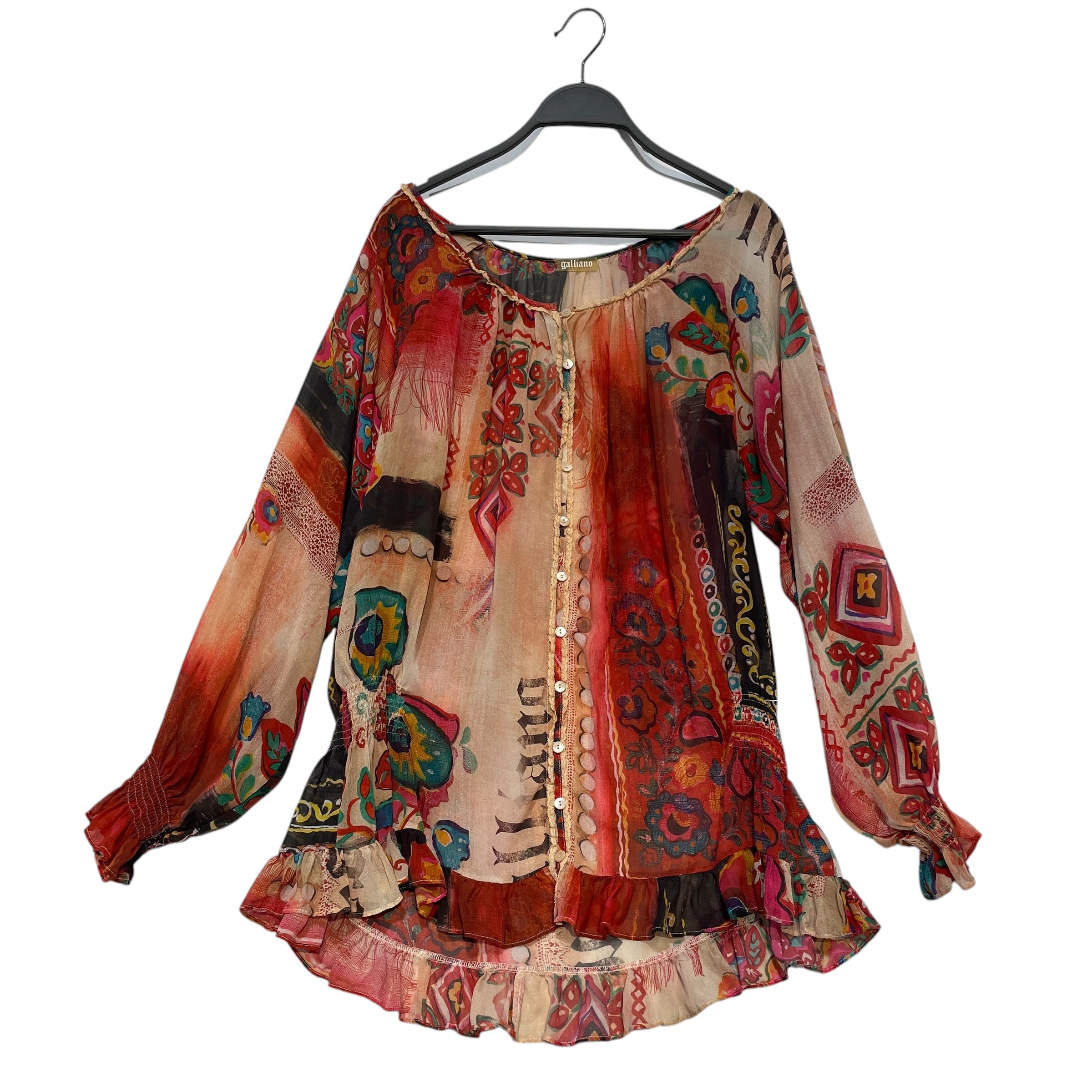 galliano/LS Blouse/28/All Over Print/Silk/PNK/Ruffled Button Up view 1
