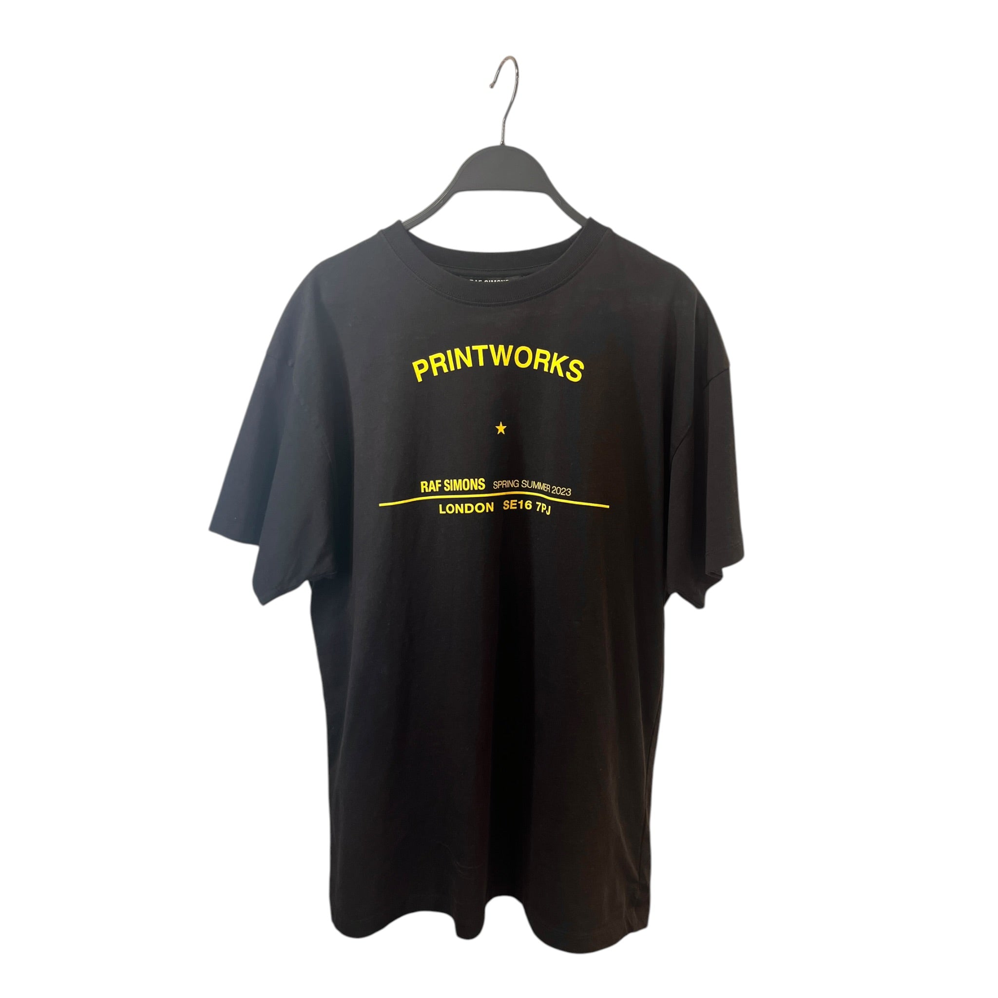 RAF SIMONS/T-Shirt/S/Graphic/Cotton/BLK/YELLOW PRINTWORKS TOUR view 1