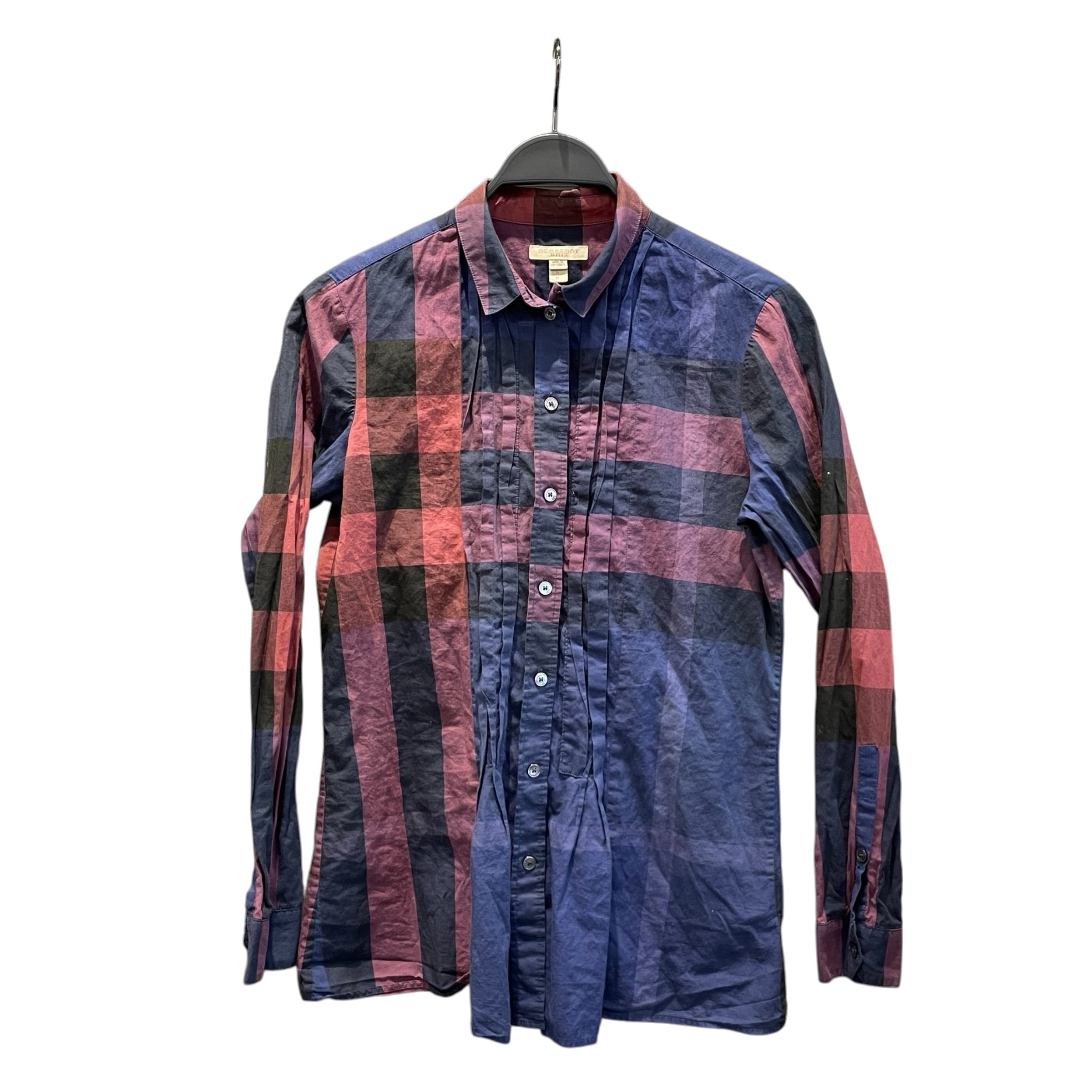 BURBERRY LONDON/Flannel Shirt/S/Plaid/Cotton/NVY/BURBERRY RUFFLED BUTTON UP view 1