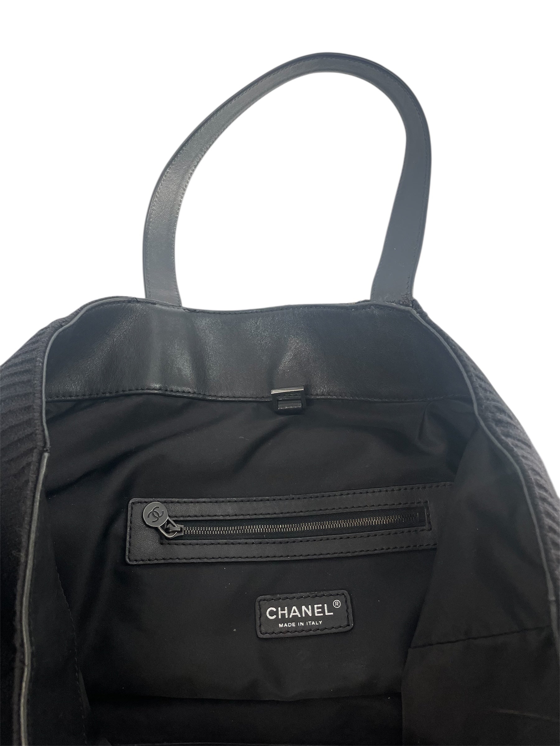 CHANEL/Tote Bag/FREE/BLK/LEATHER/WOOL BLEND view 4