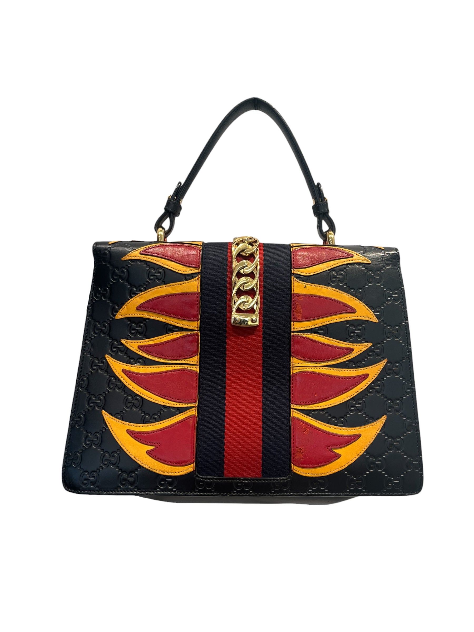 GUCCI/Tote Bag/Leather/BLK/FLAMES view 2