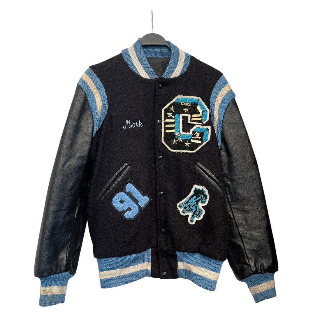 SKOOKUM/Baseball Jkt/42/Wool/BLK/varsity mark gold pins view 1