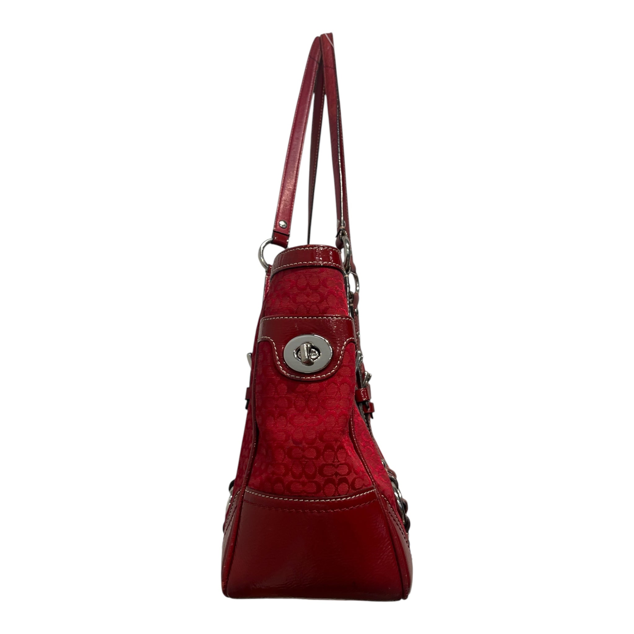 COACH/Hand Bag/Monogram/Cotton/RED/silver hardware view 2