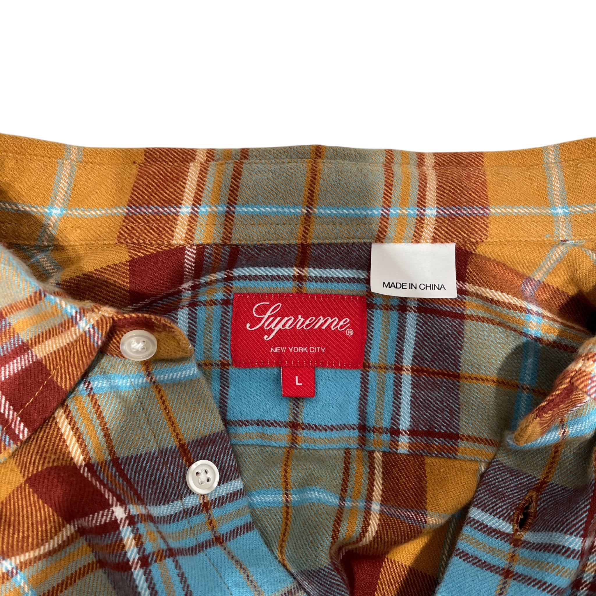 Supreme/Flannel Shirt/L/Cotton/MLT/Plaid/BLUE/ ORANGE view 3