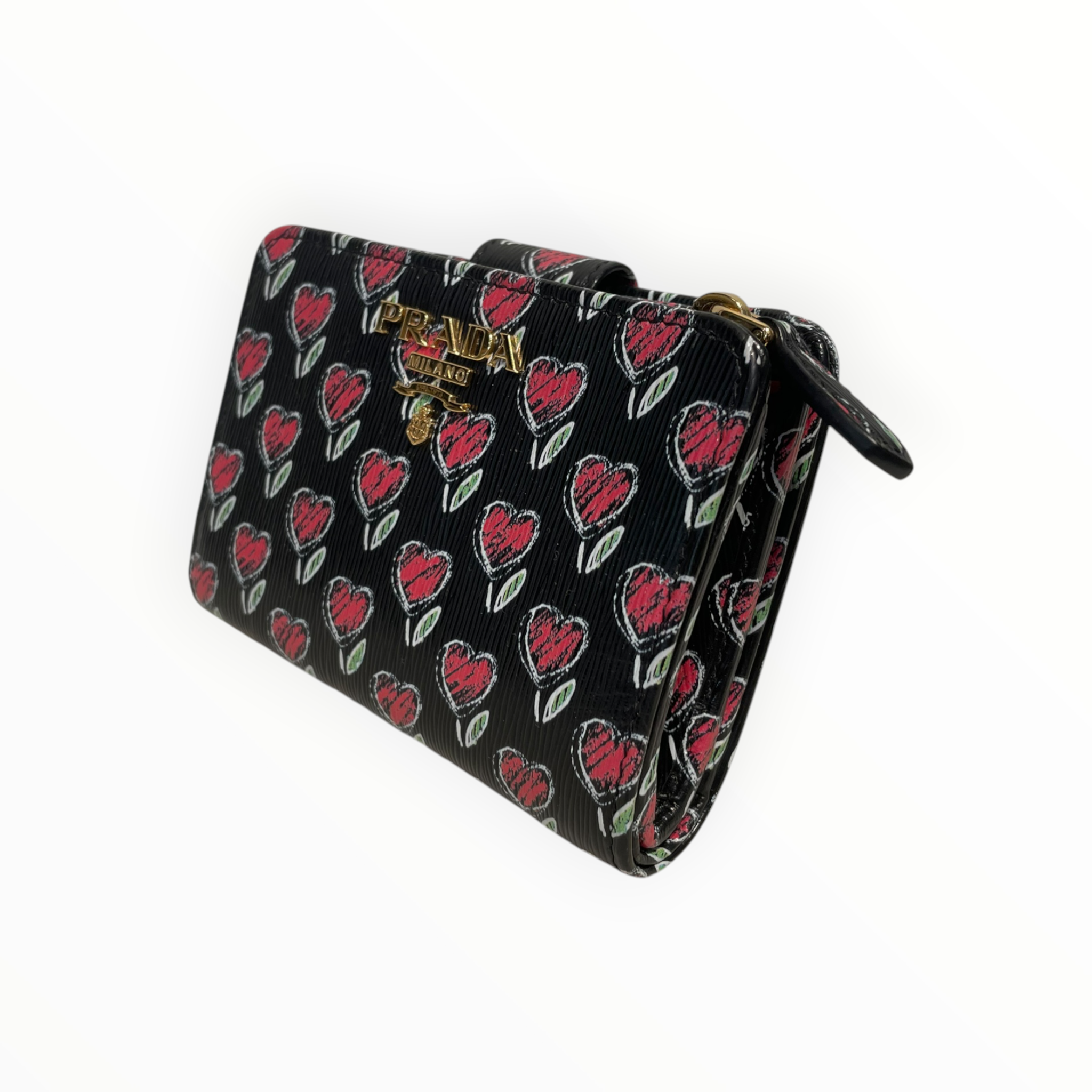 PRADA/Bifold Wallet/All Over Print/Leather/BLK/L's/Heart Print view 1