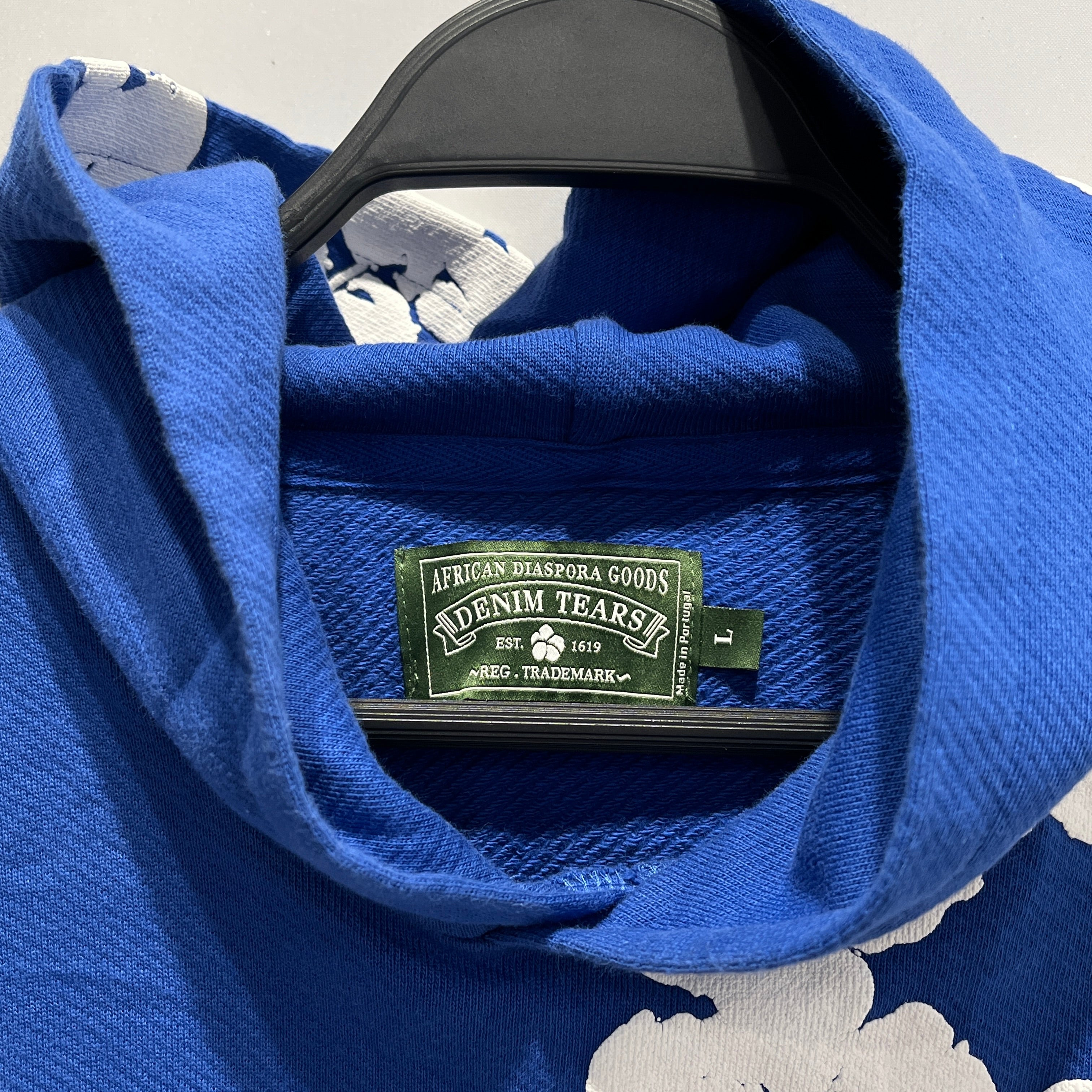 DENIM TEARS/Hoodie/L/Cotton/BLU/white flowers view 3