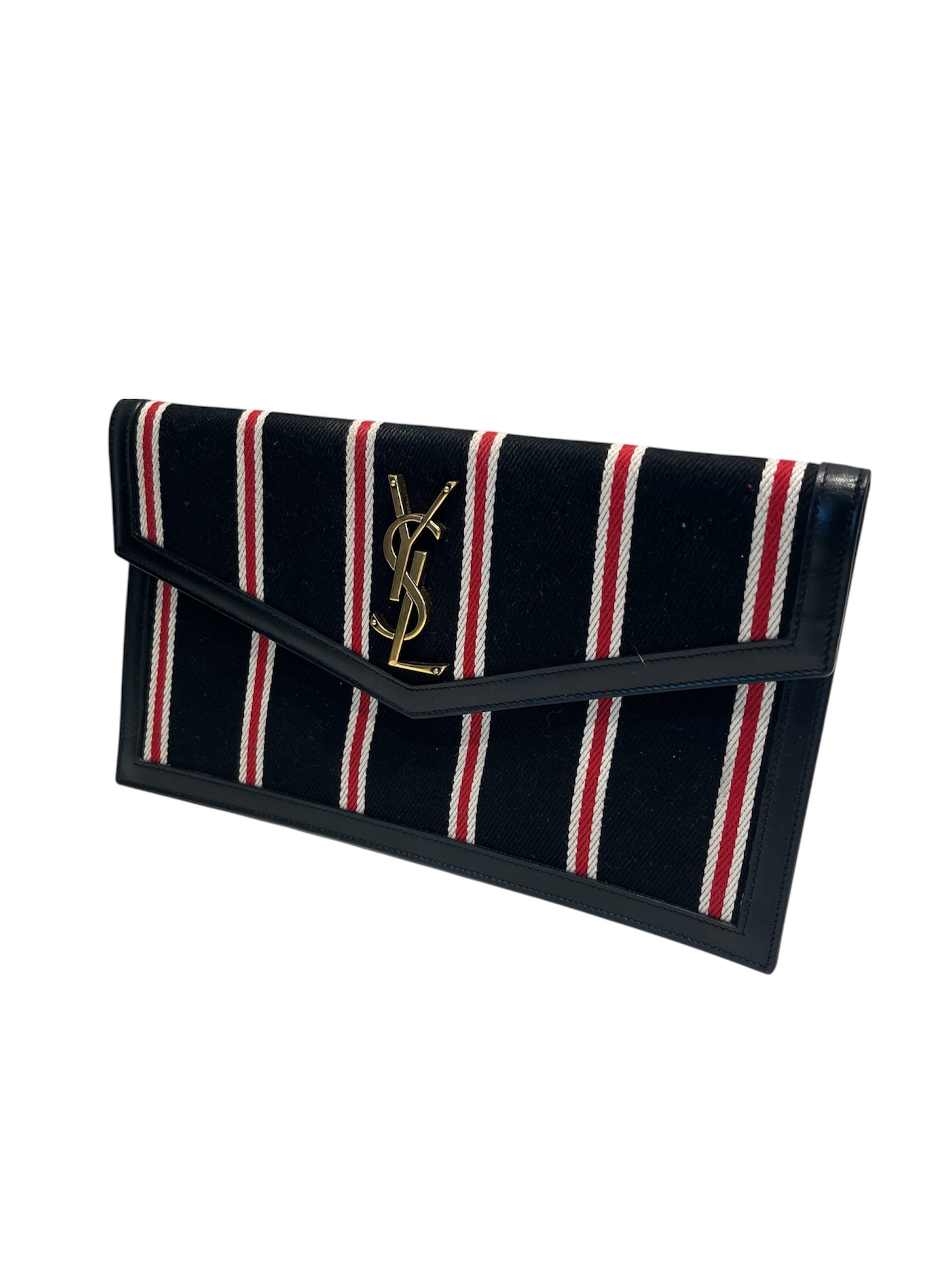 SAINT LAURENT/Clutch Bag/Stripe/Cotton/BLK/UPTOWN REDWHITE/ ENVELOP view 1