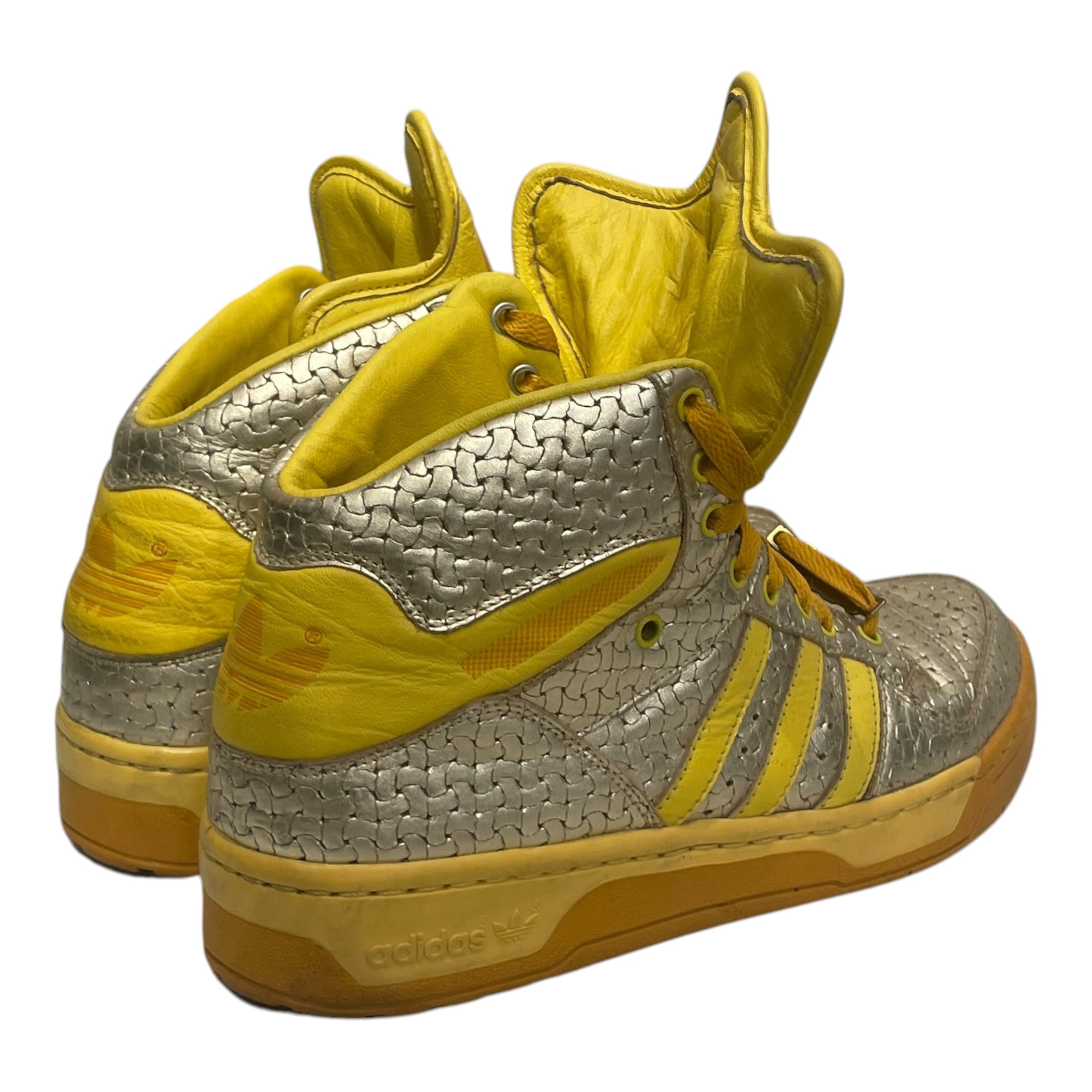 adidas/JEREMY SCOTT/Hi-Sneakers/US 9/Faux Leather/YEL/BIG TOUNGE/SLV WOVEN SNEAKER view 2