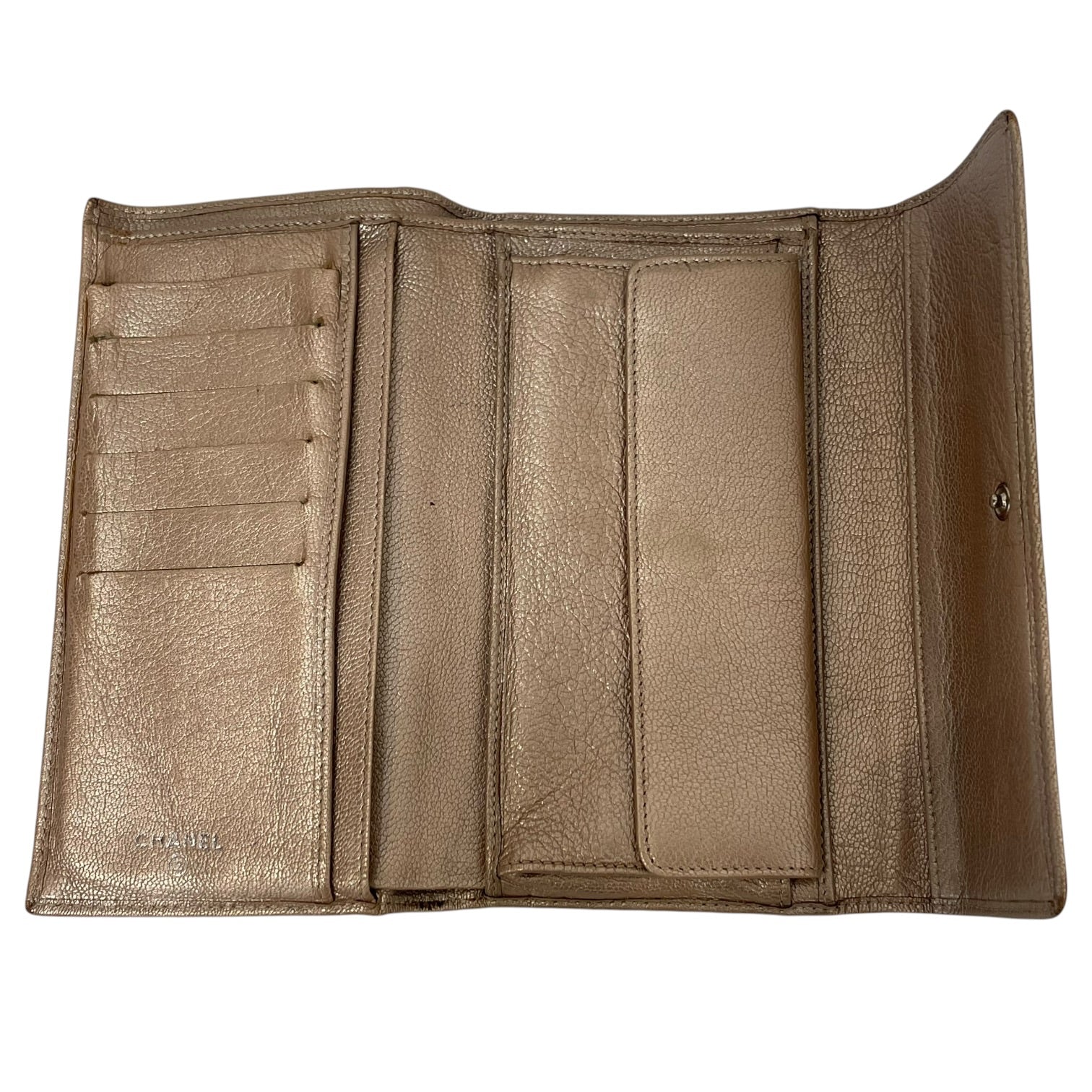 CHANEL/Long Wallet/Leather/GLD/L's/2007 metallic gold wallet view 5