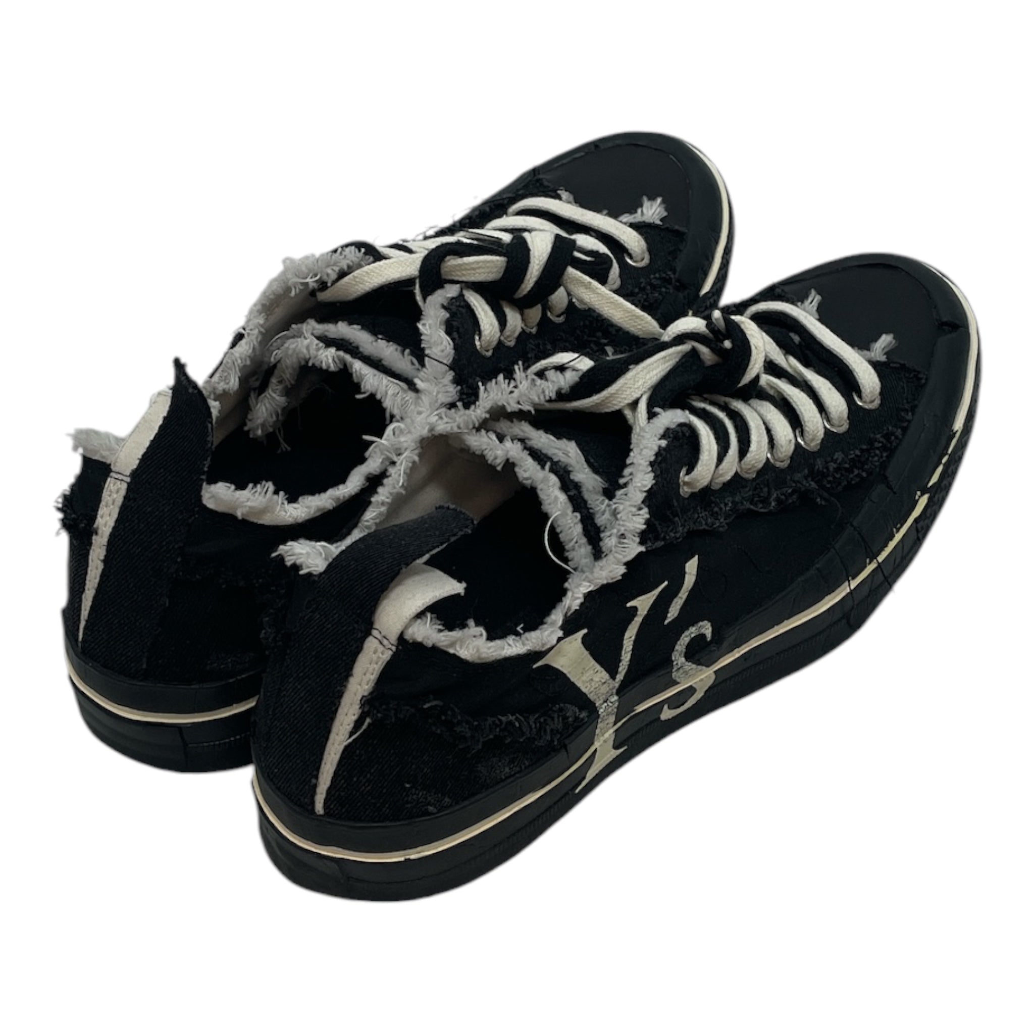 YOHJI YAMAMOTO/XVESSEL/Low-Sneakers/US 6/Leather/BLK/LEATHER TOE/FRAYED/DENIM HEEL view 2