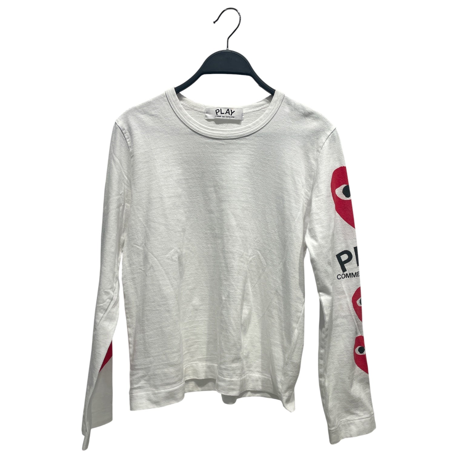 PLAY COMME des GARCONS/LS T-Shirt/S/Cotton/WHT/1 HEART LEFT SLEEVE 3 RIGHT view 1