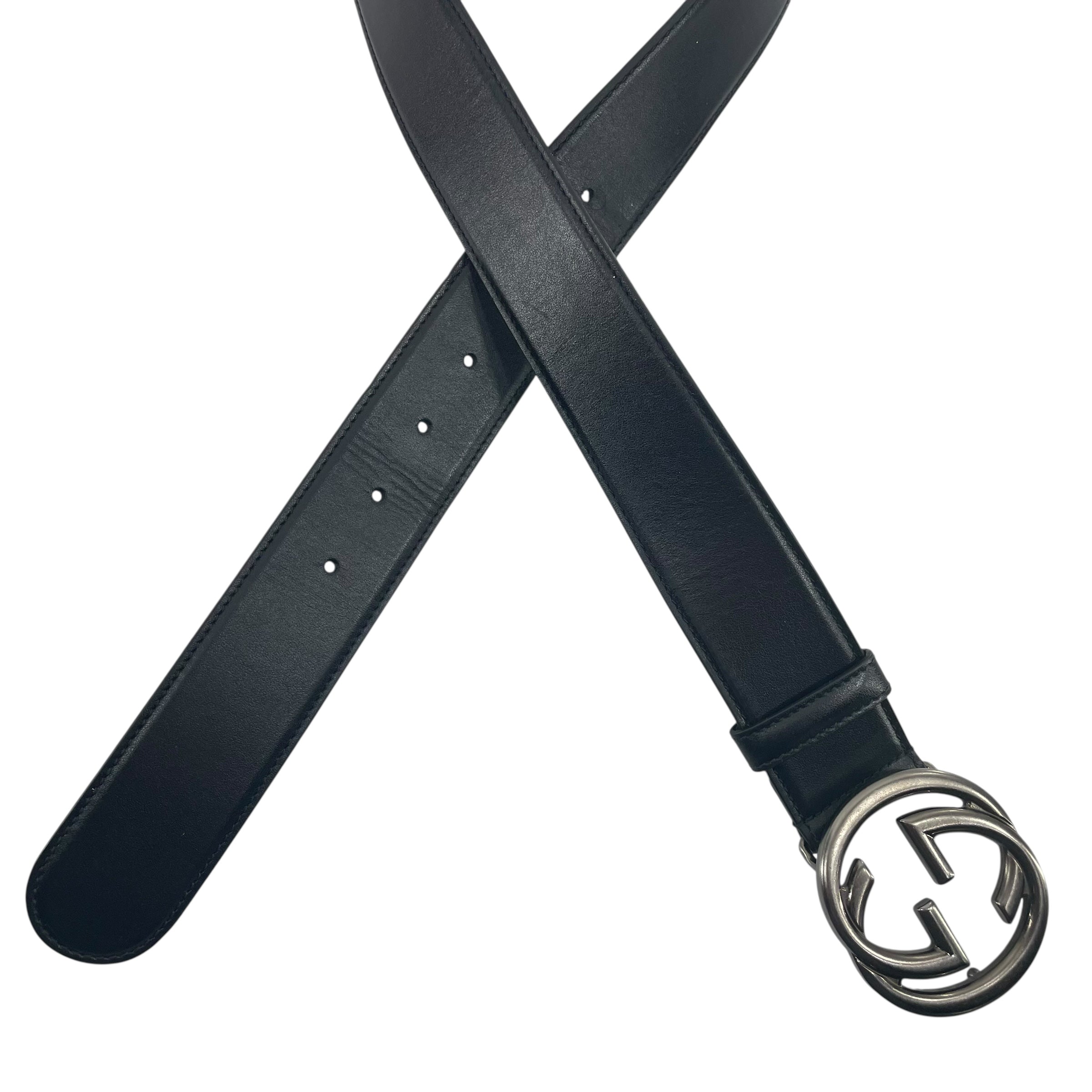 GUCCI/Belt/Leather/BLK/SILVER GG view 2