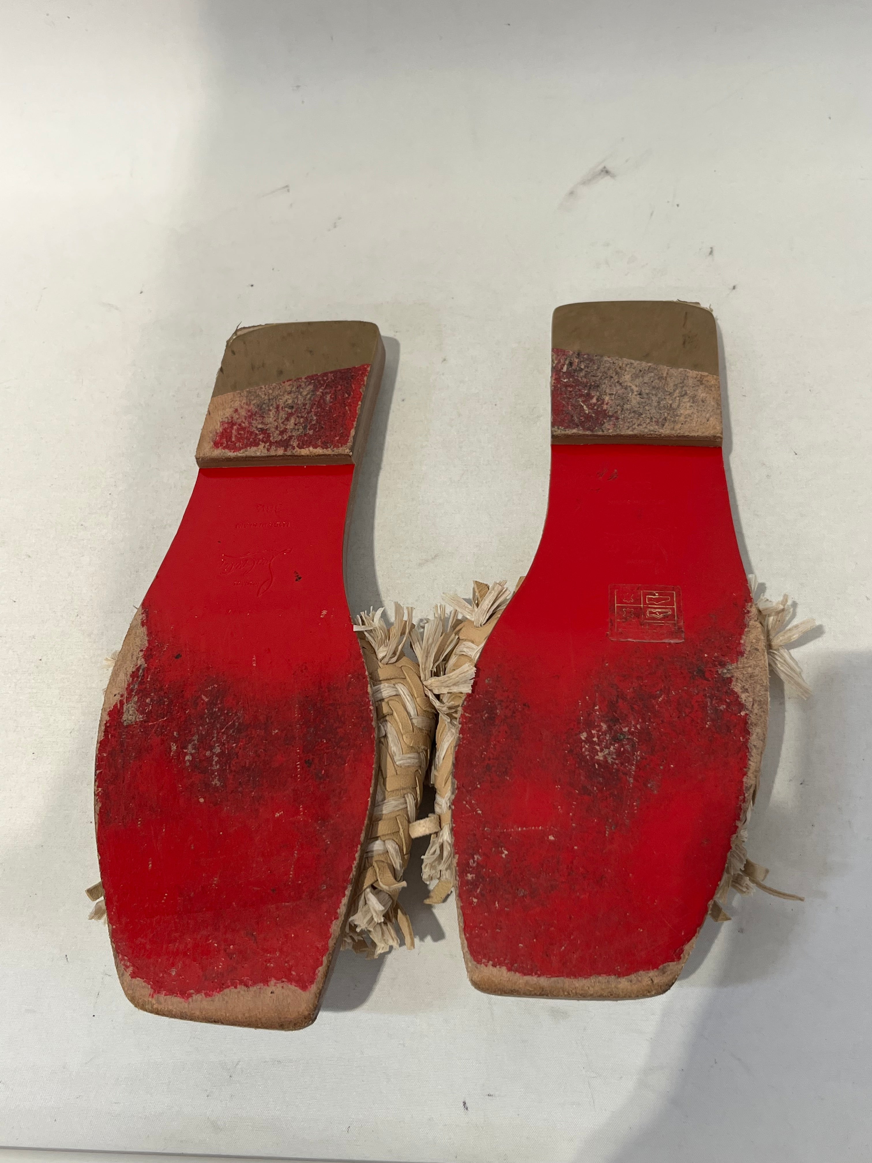 Christian Louboutin/Sandals/US 7.5/Faux Leather/CRM/Open-Toe/soudana raffia slip on sandals view 4