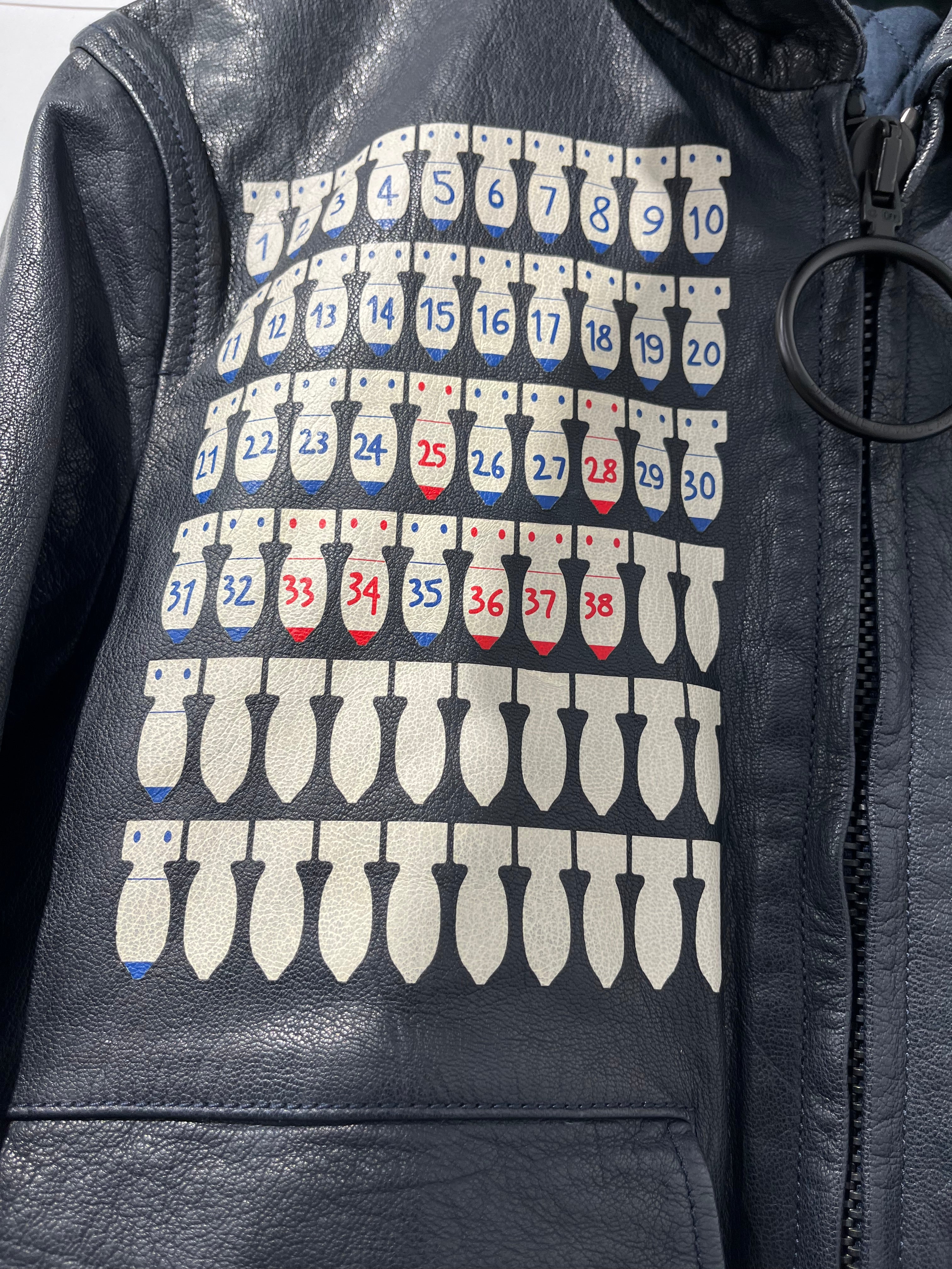 OFF-WHITE/Jacket/S/Leather/NVY/All Over Print/LEATHER AVIATOR BOMBER view 3