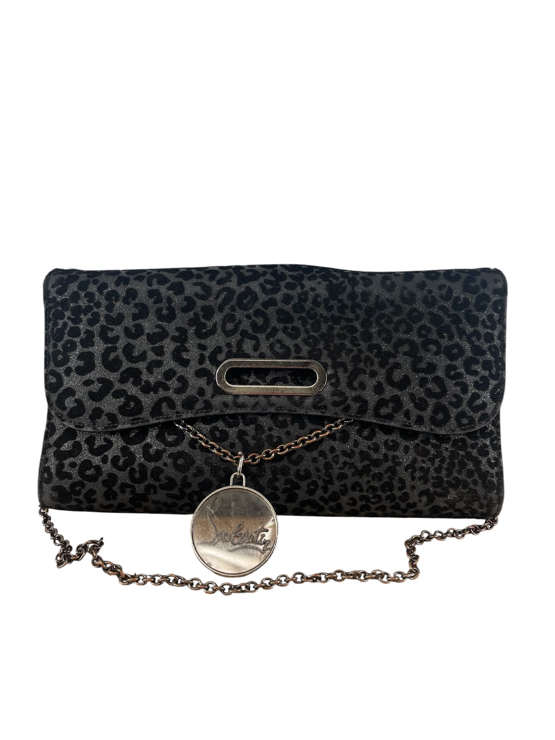 Christian Louboutin/Clutch Bag/Animal Pattern/BLK/BLK GLITTER LEOPARD CLUTCH BAG view 1