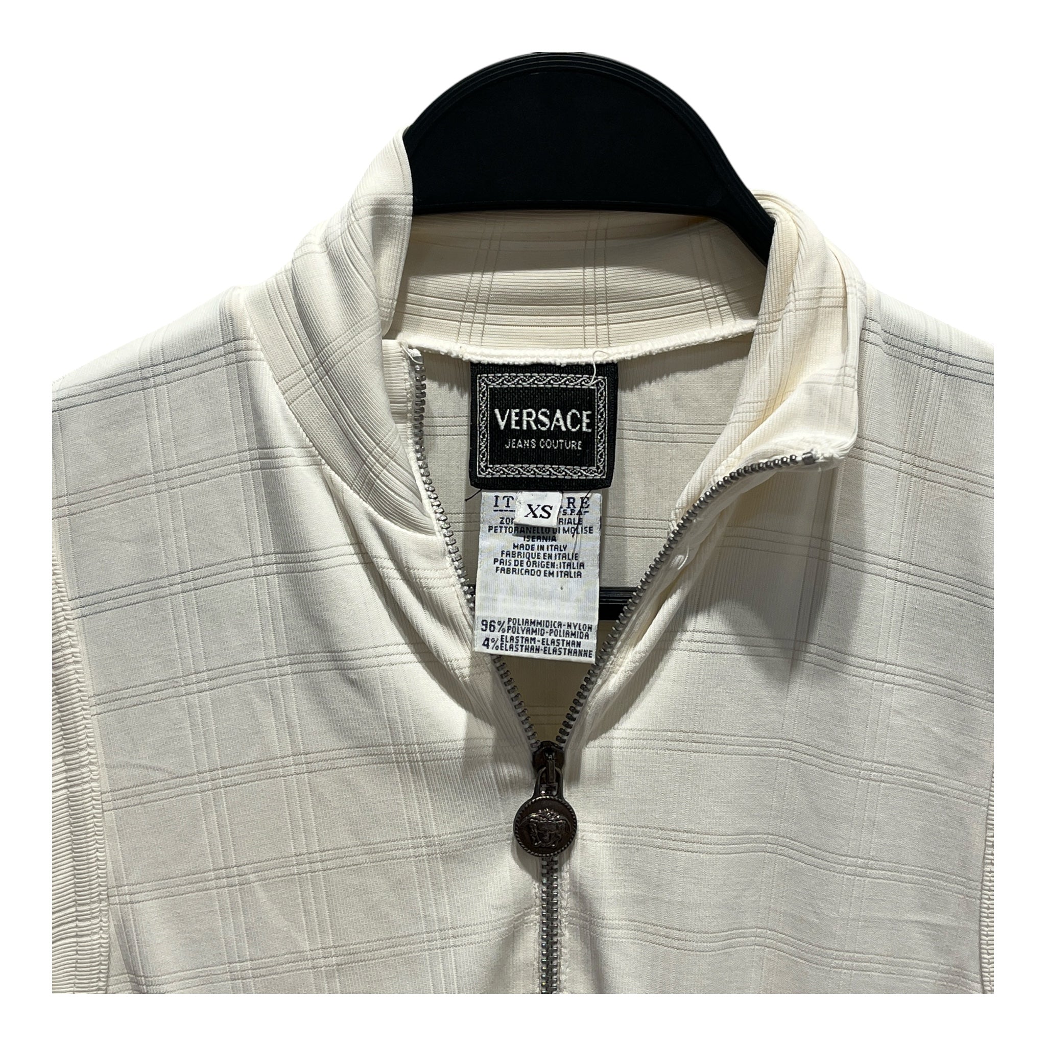 VERSACE JEANS COUTURE/SL Blouse/XS/Plaid/Nylon/WHT/HALF ZIP WITH MEDUSA EMBLEM view 3