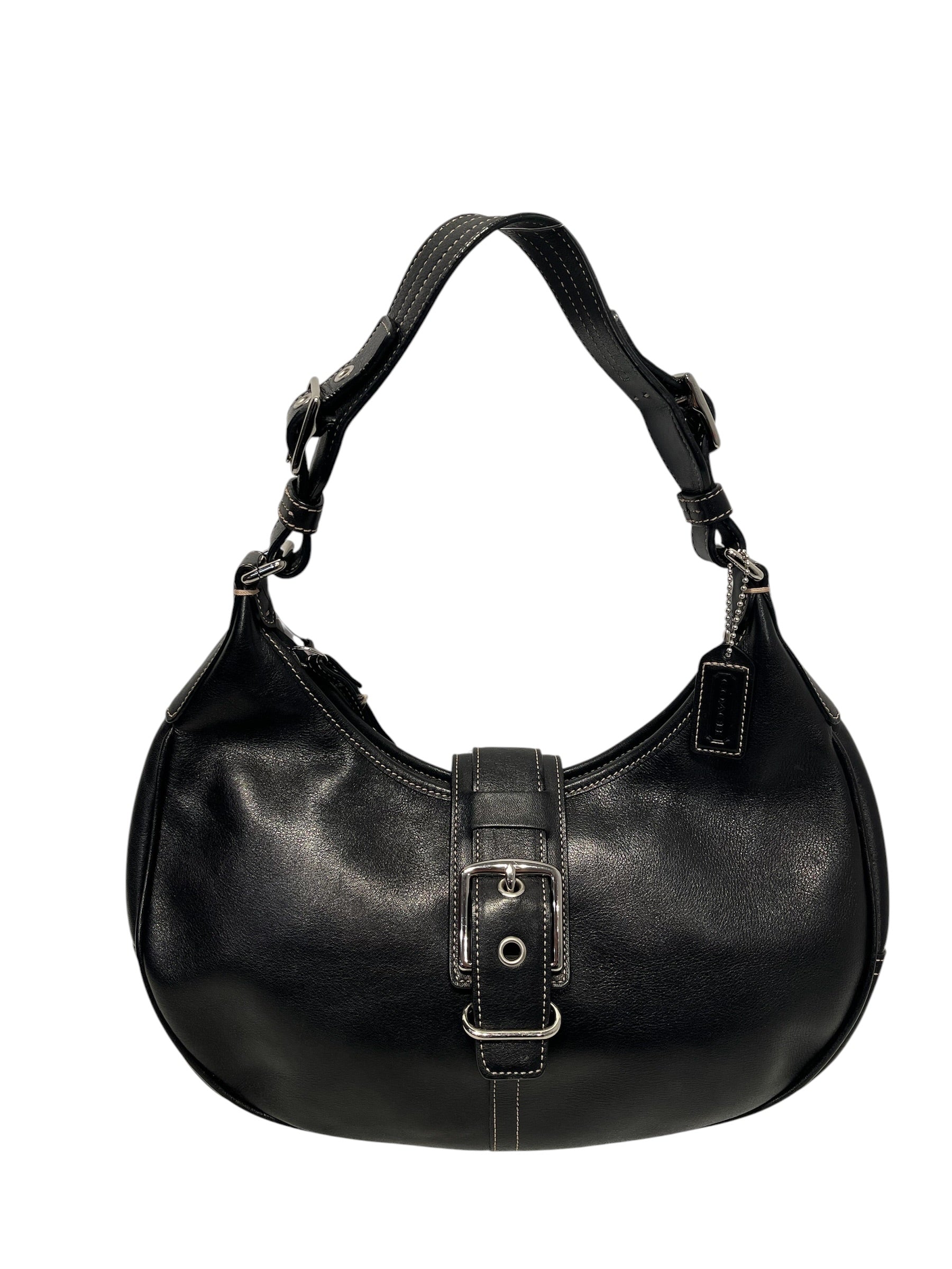 COACH/Bag/Leather/BLK/Hobo shoulder bag buckle strap view 1