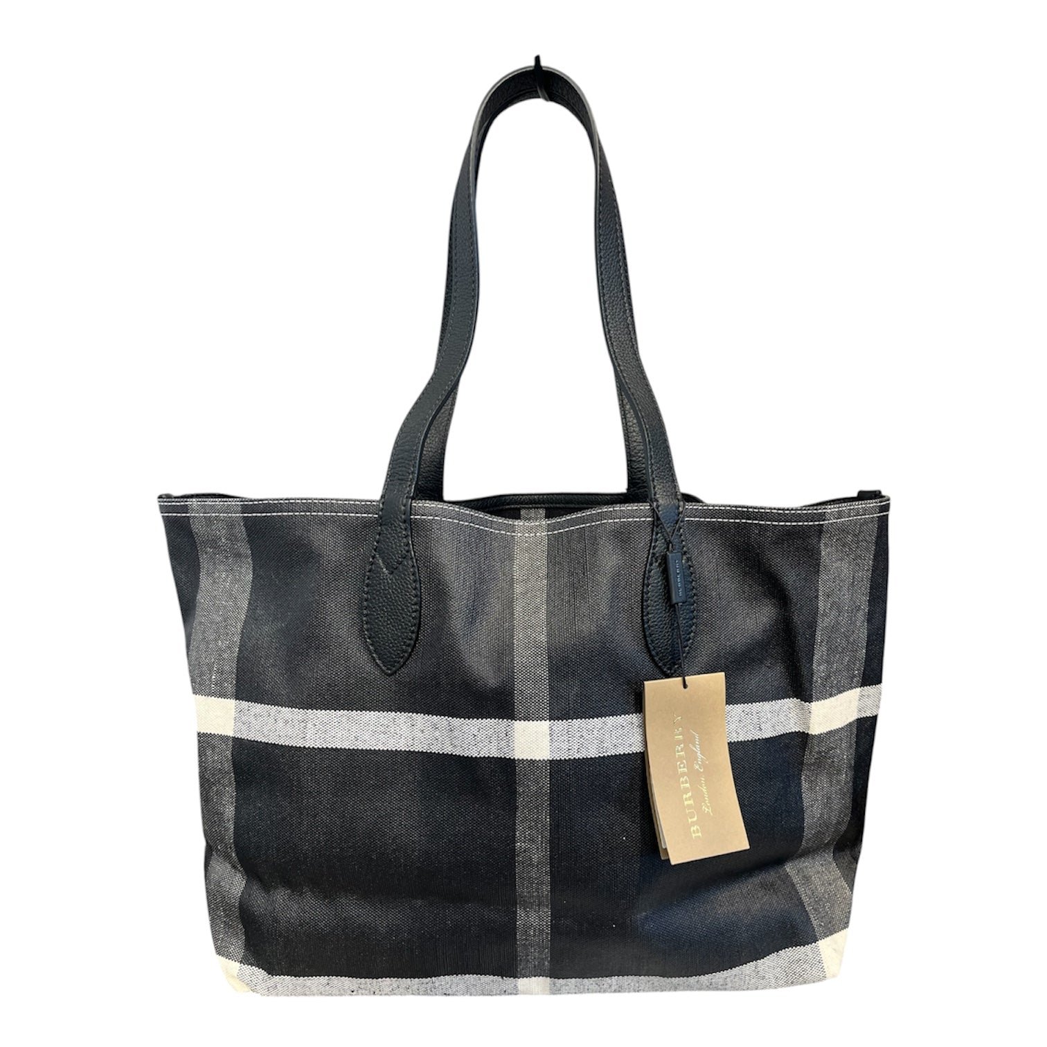 BURBERRY/Tote Bag/Plaid/Leather/BLK/london england view 2