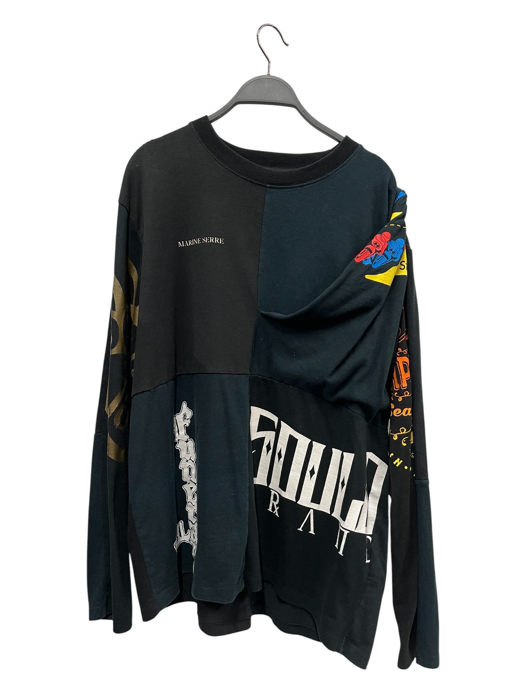 MARINE SERRE/LS Cut & Sew/XL/Cotton/BLK/REGENRATED PATCHWORK TEE view 1