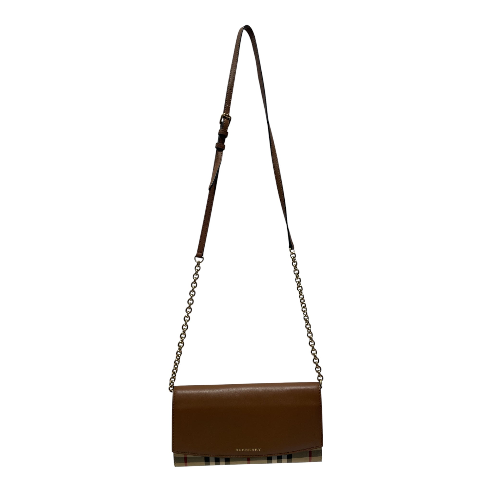 BURBERRY/Cross Body Bag/Plaid/Leather/BRW/Wallet On Chain Bag view 1