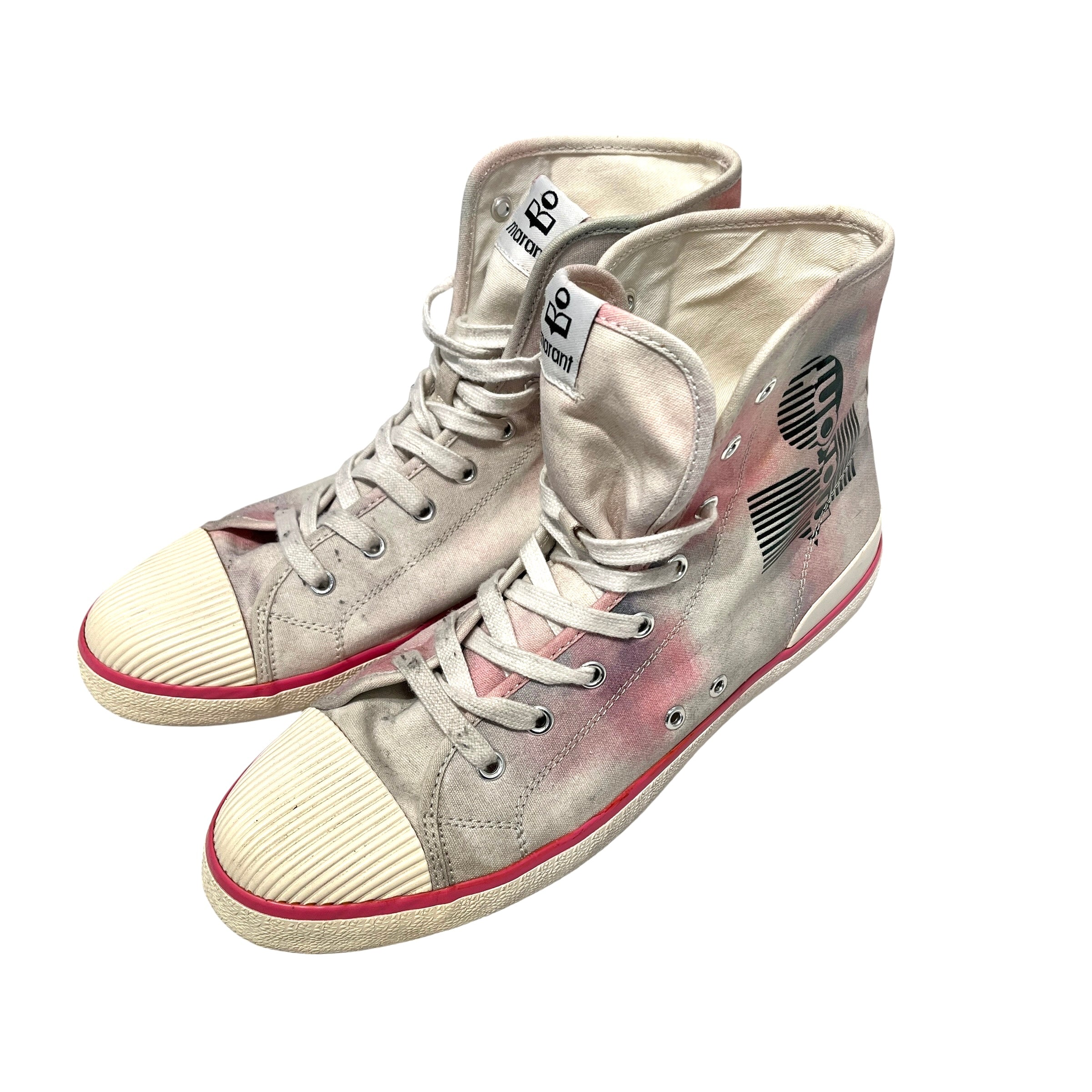 ISABEL MARANT/Hi-Sneakers/US 10/Graphic/Cotton/CRM/pink outline green logo view 1