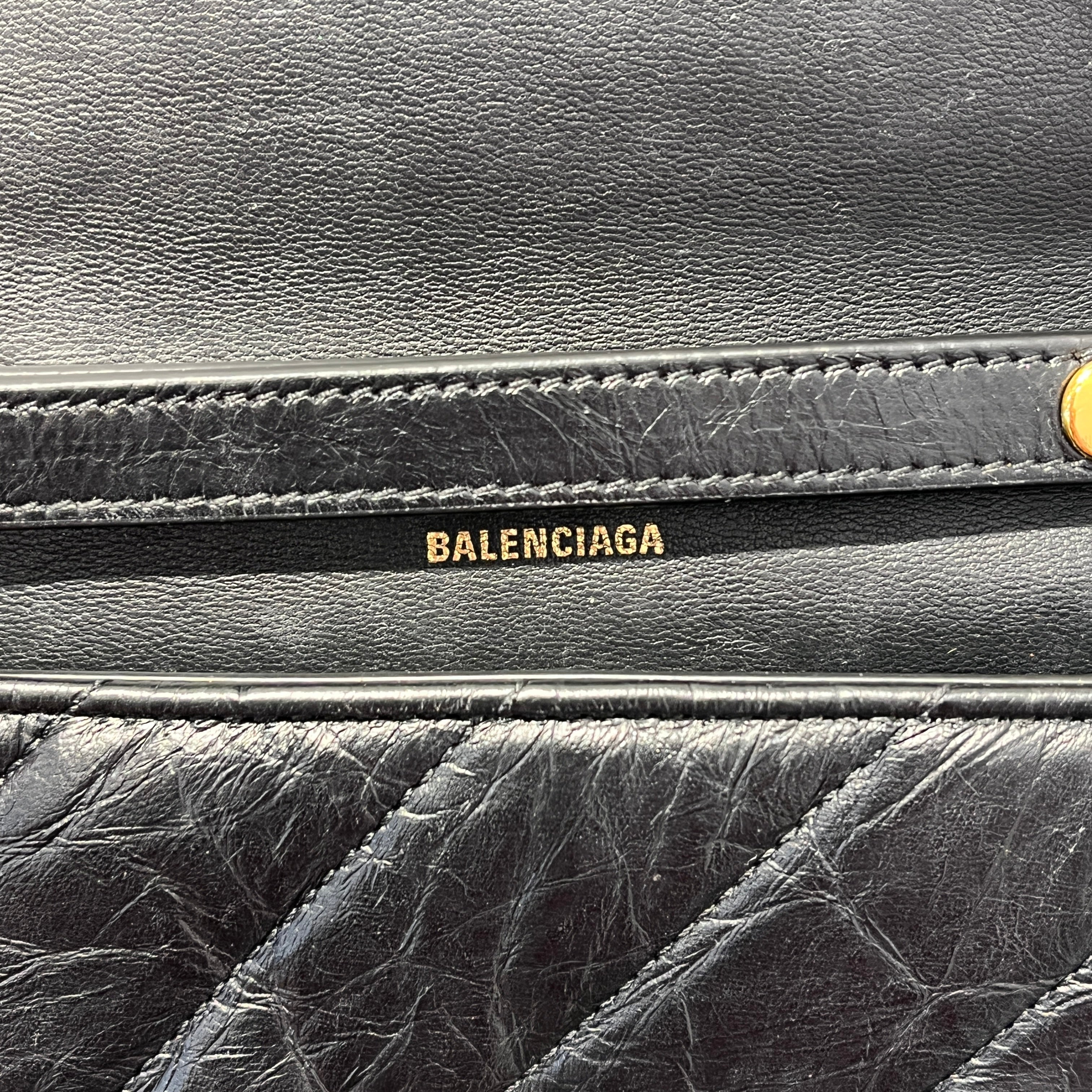 BALENCIAGA/Cross Body Bag/Leather/BLK/crush wallet on chain view 4