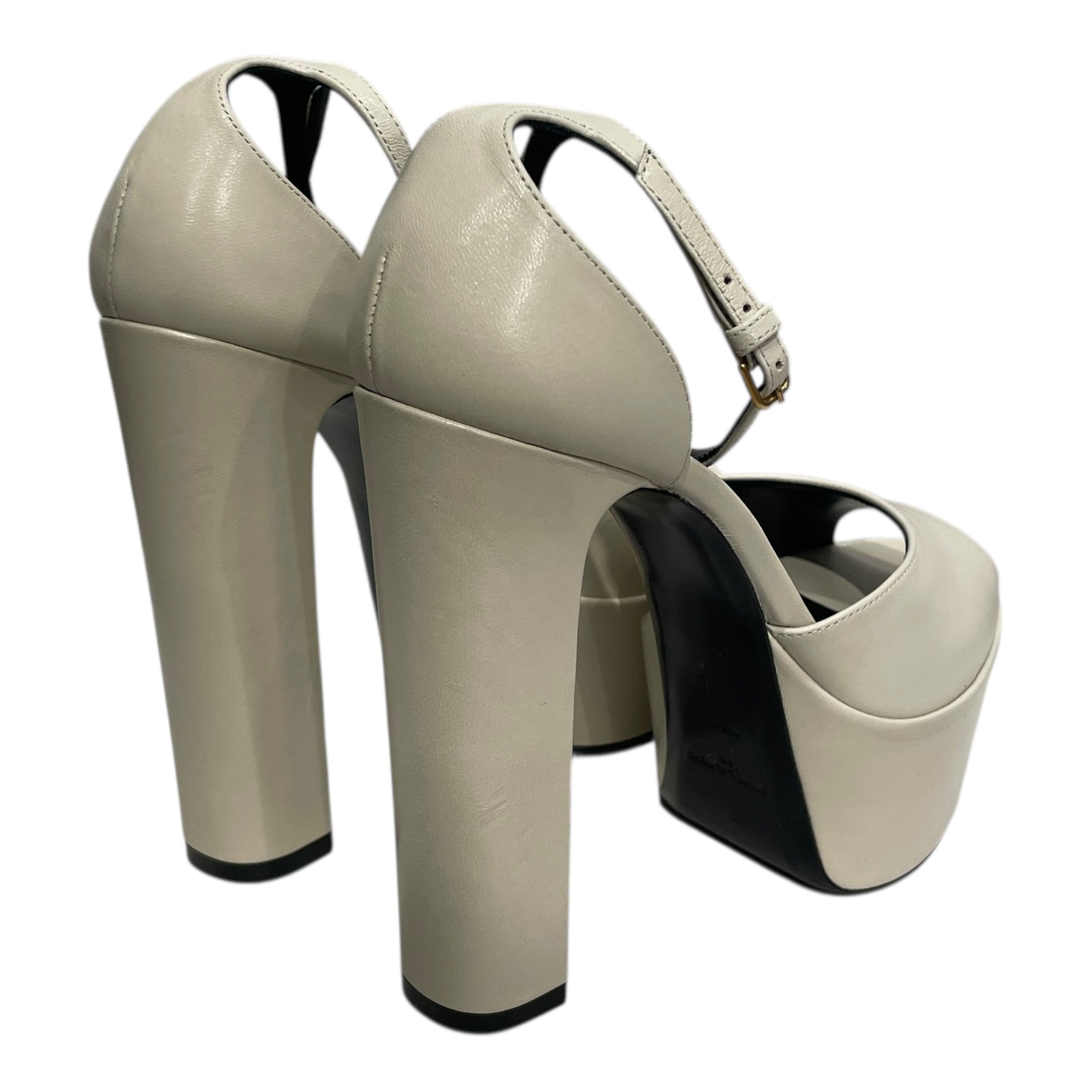 SAINT LAURENT/Heels/EU 38/Leather/WHT/PLATFORM ANKLE BUCKLE HEEL view 2