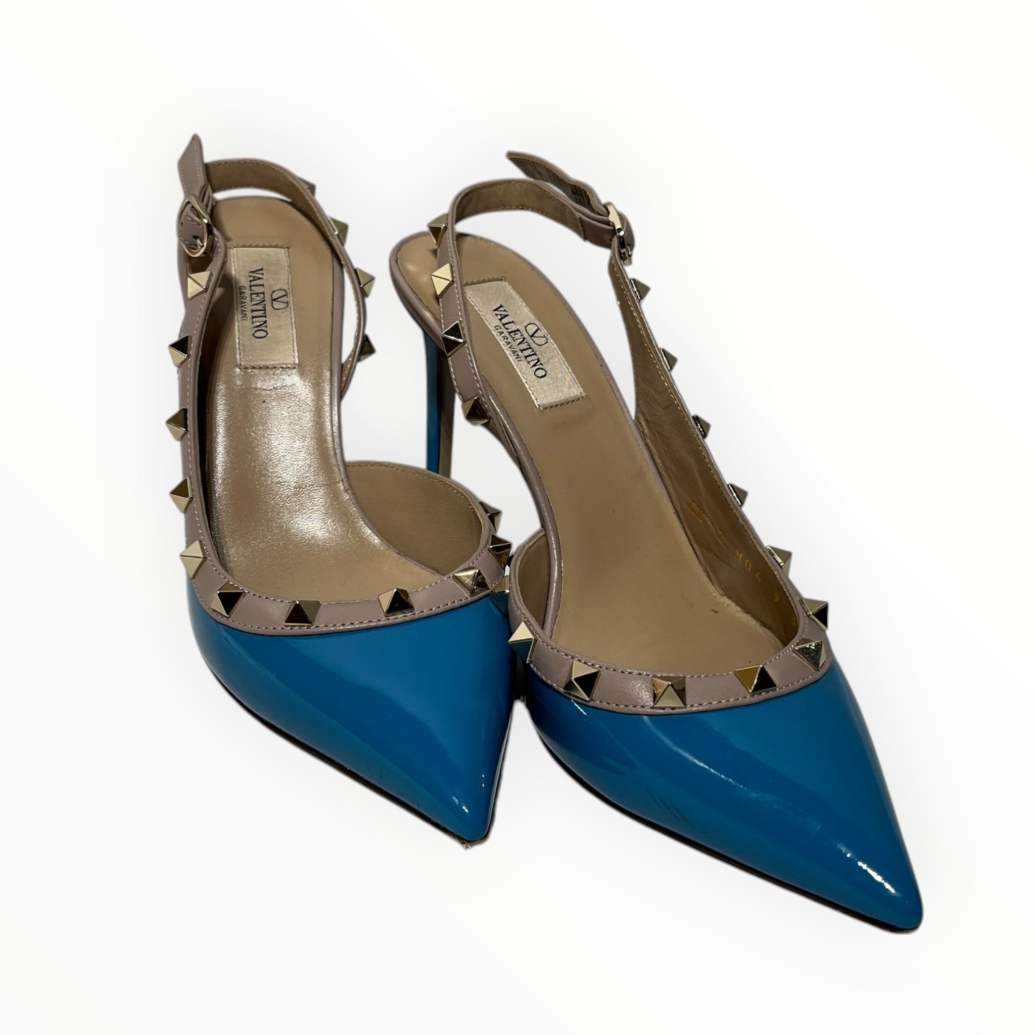 VALENTINO/Heels/EU 38.5/Leather/BLU/rockstud slingback view 1
