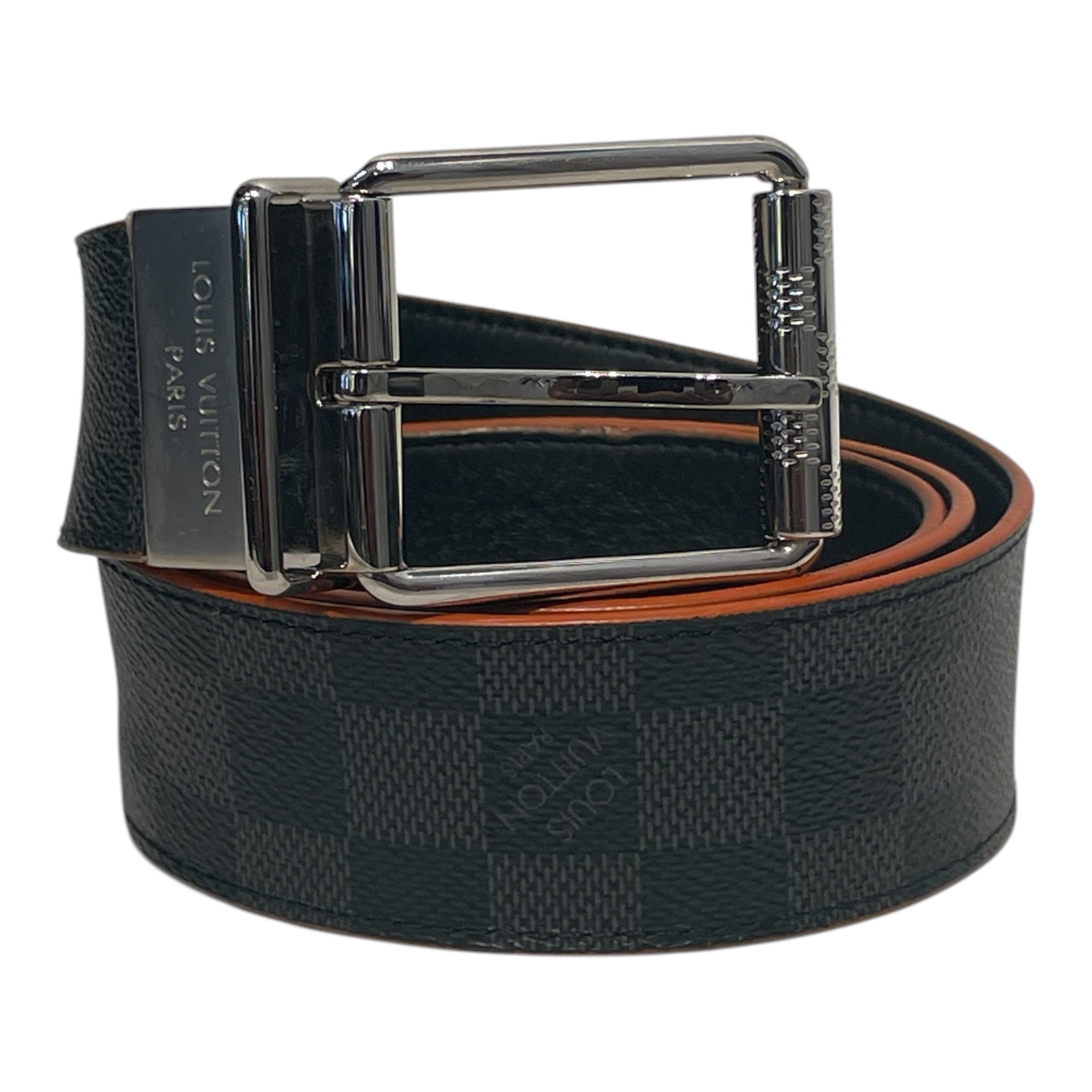 LOUIS VUITTON/Belt/Gingham Check/Leather/GRY/orange view 1