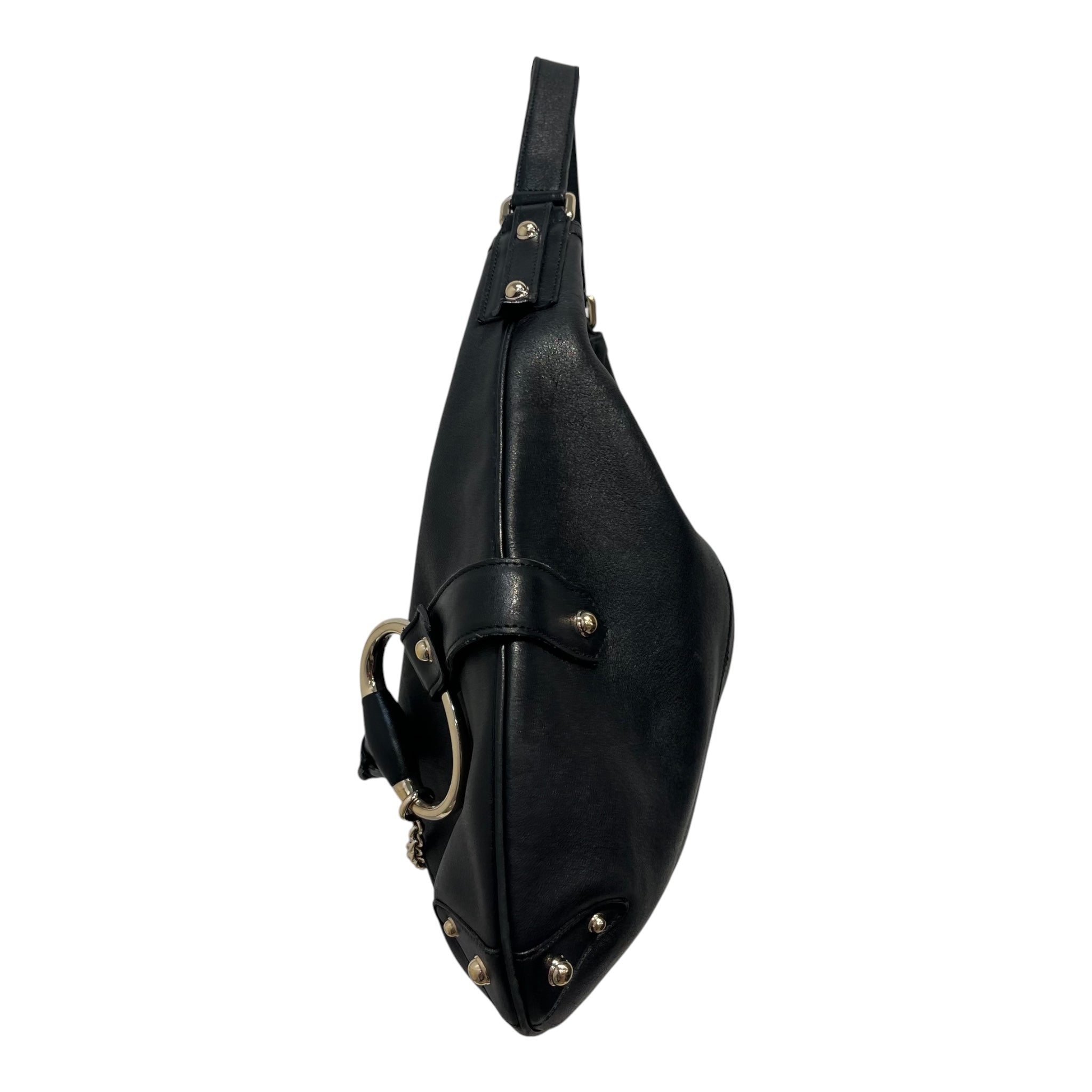 GUCCI/Hand Bag/Leather/BLK/horseshoe front clasp view 4