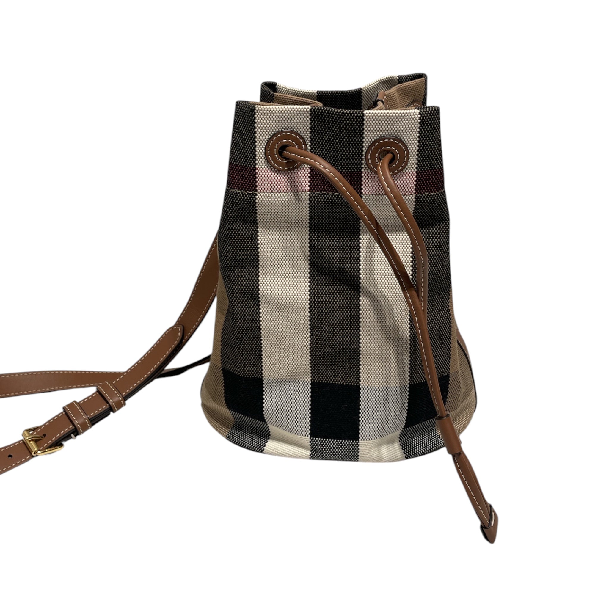 BURBERRY LONDON/Cross Body Bag/Plaid/Cotton/CML/Giant Check Drawstring Bucket view 1