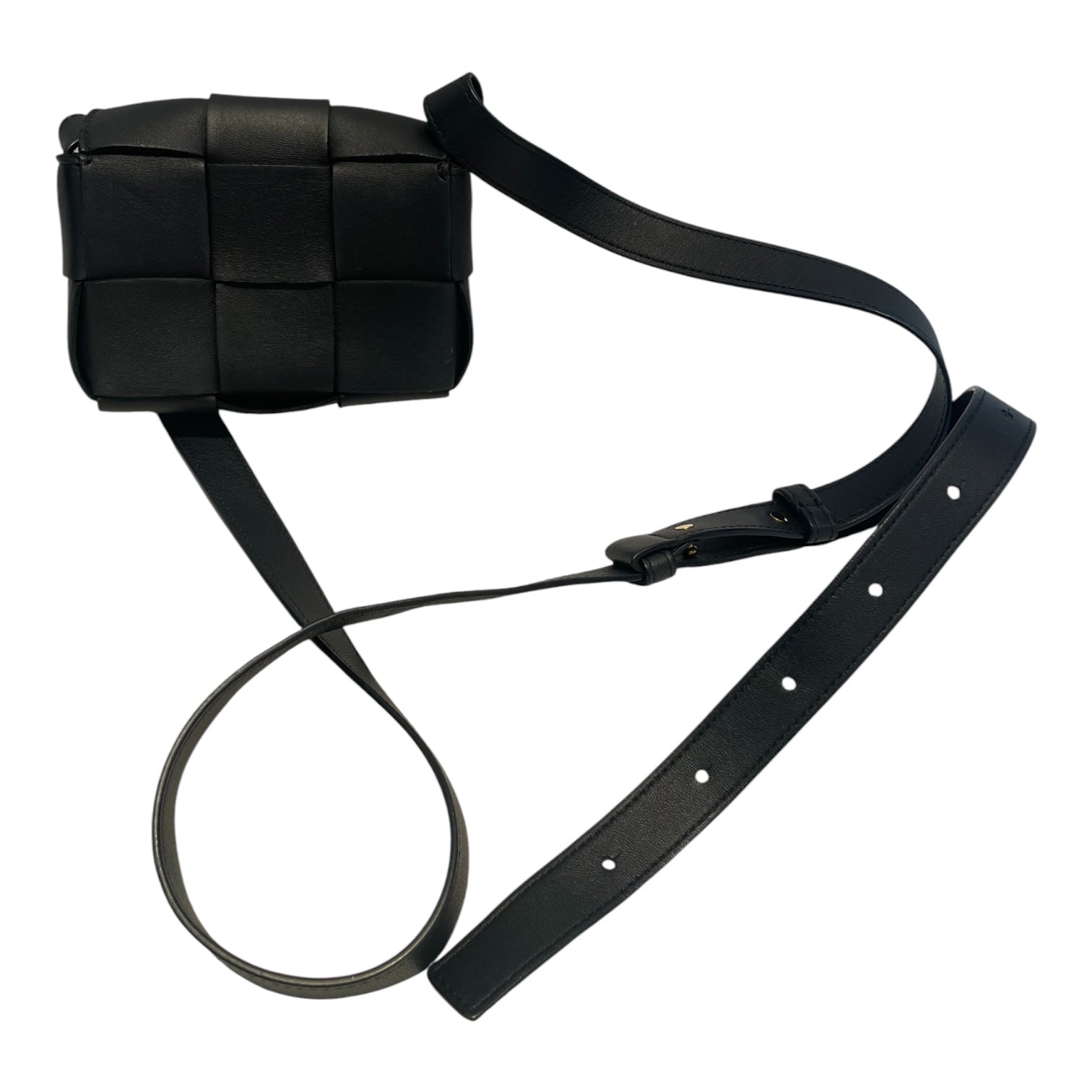 BOTTEGA VENETA/Cross Body Bag/Leather/BLK/mini/ woven leather/blk strap view 1