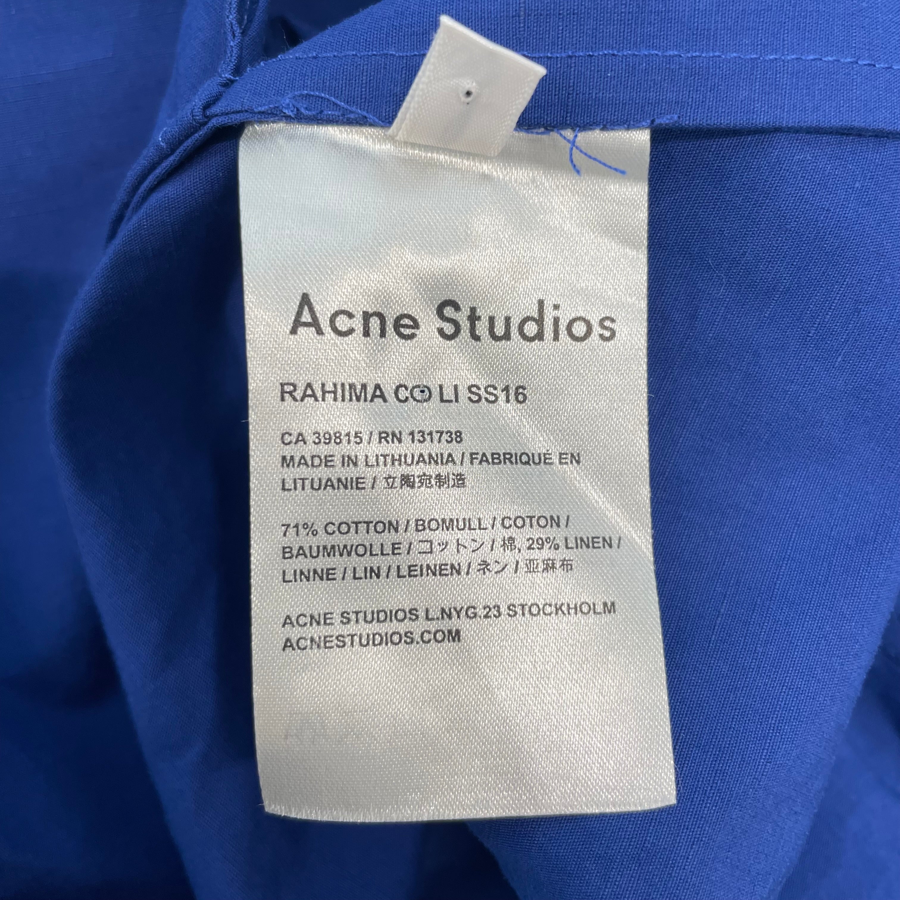 Acne Studios/SS Dress/S/Cotton/BLU/ACNE STUDIOS SS DRESS ROYAL BL view 4
