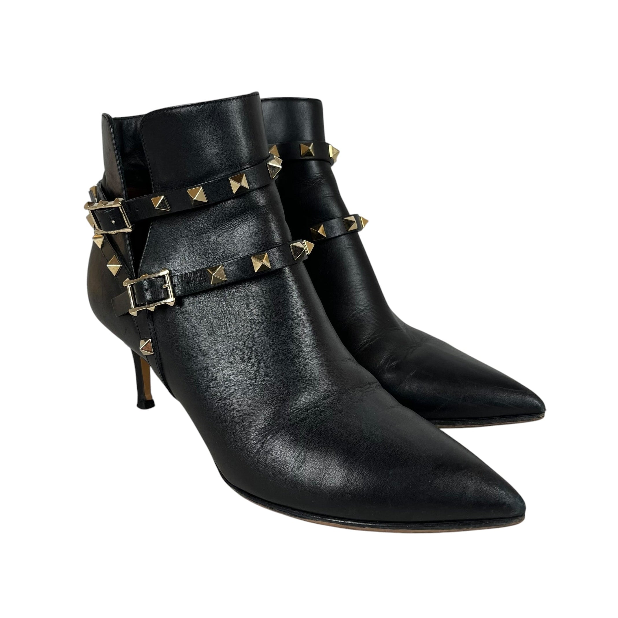 VALENTINO/Heels/EU 38/Leather/BLK/V-Tip/studded double strap view 1