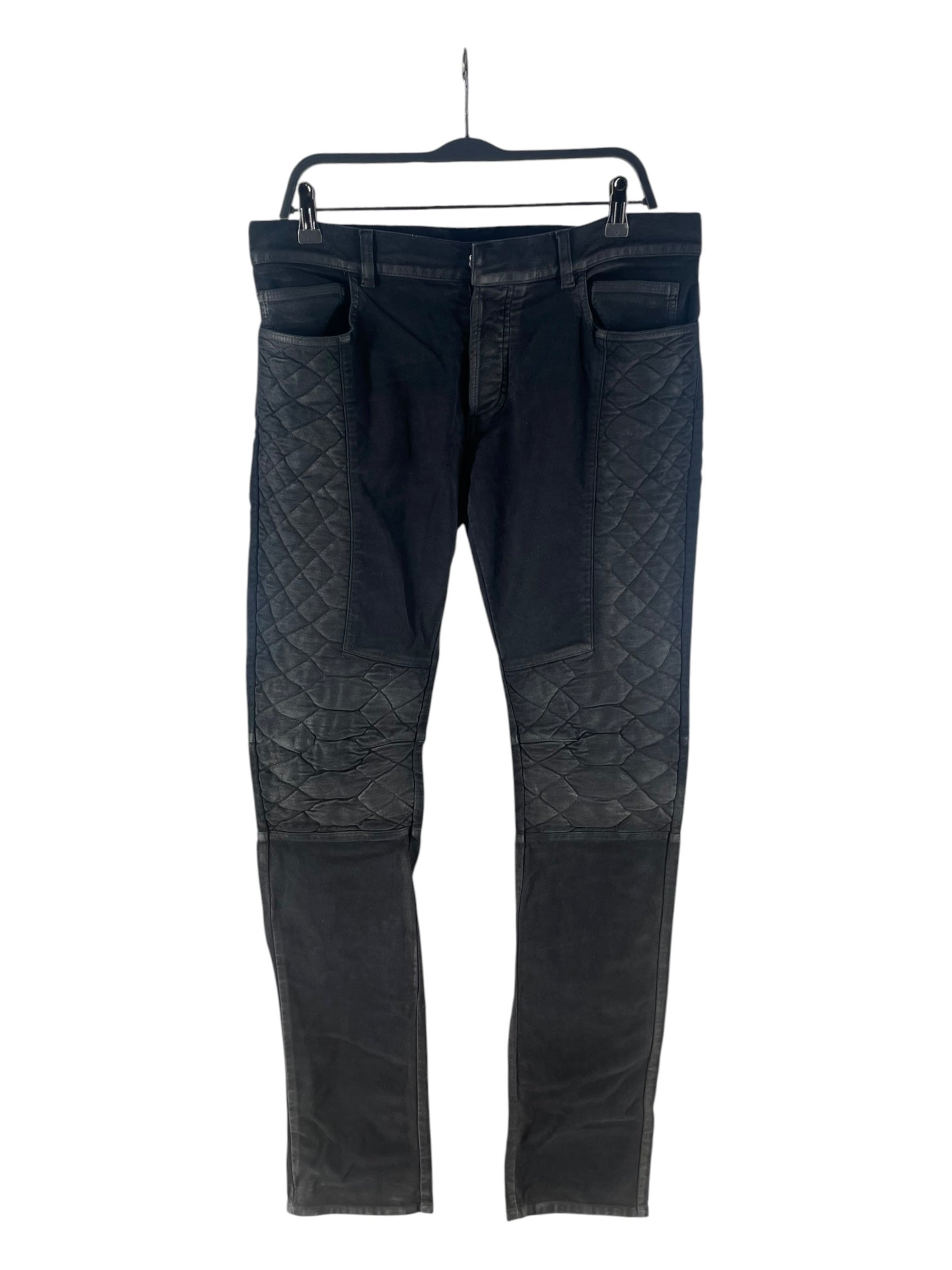 BALMAIN/Pants/32/Cotton/BLK/BLK QUILTED BIKER JEANS SZ32 view 1