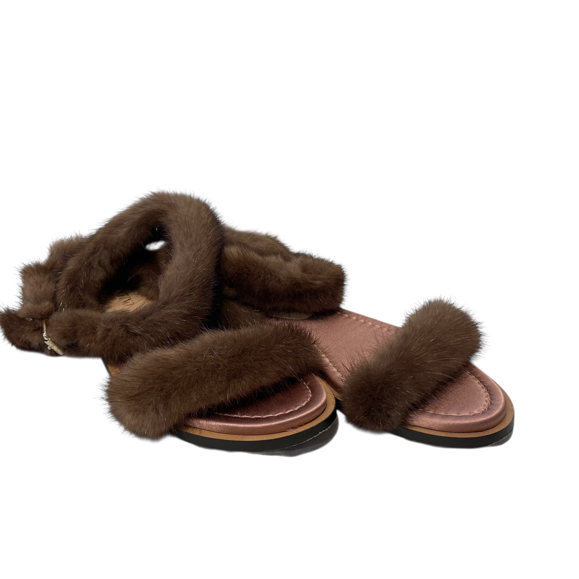VALENTINO GARAVANI/Sandals/EU 36/BRW/MINK FUR SANDALS view 1