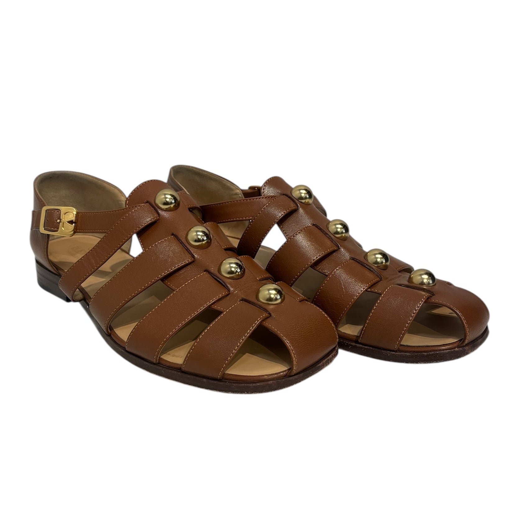 VALENTINO GARAVANI/Sandals/EU 43/Leather/BRW/studded fisherman sandals view 1